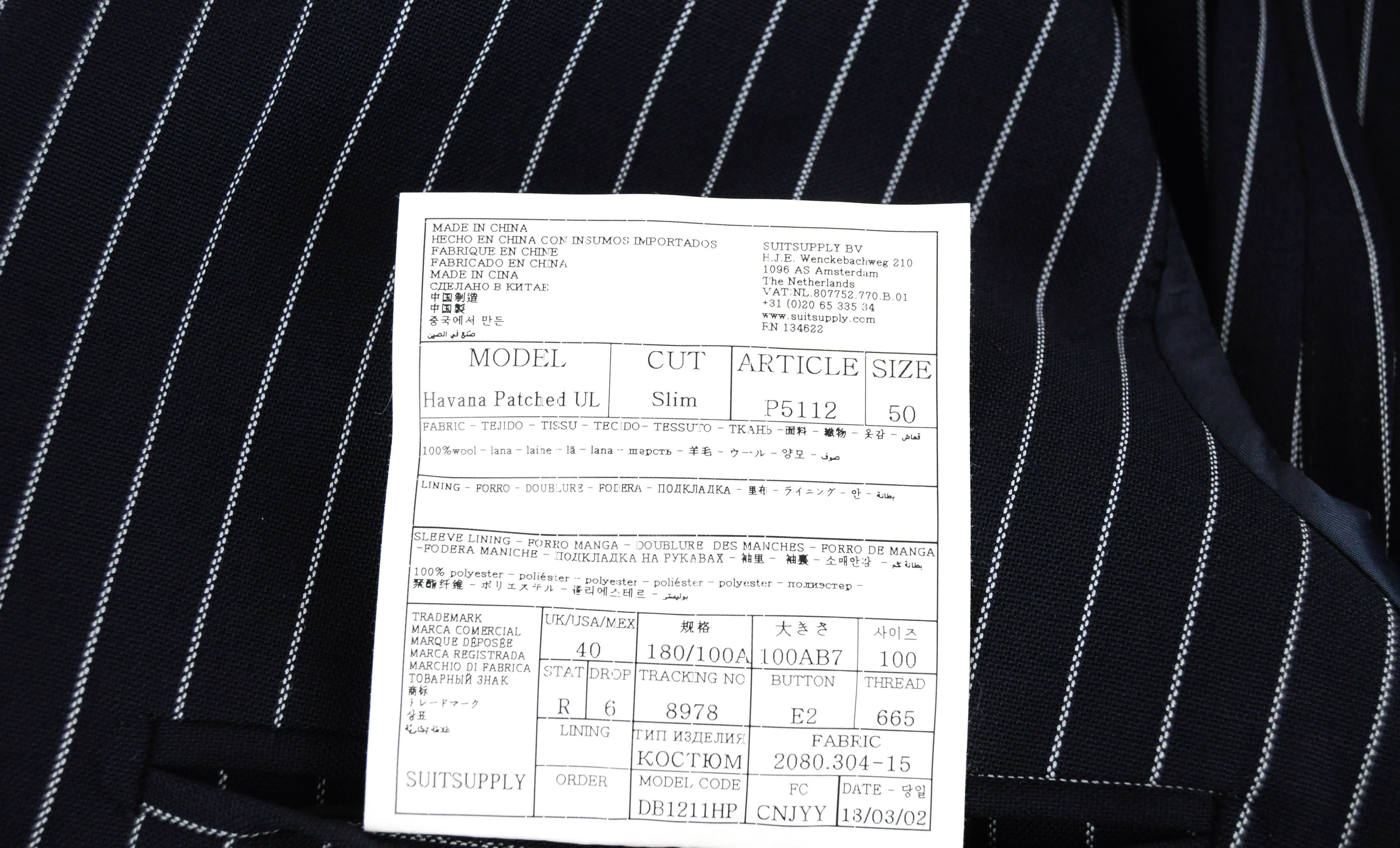 Suitsupply HAVANA TRAVELLER UK40R Navy Wool Striped Blazer 55239 Size 40R - 6 Thumbnail