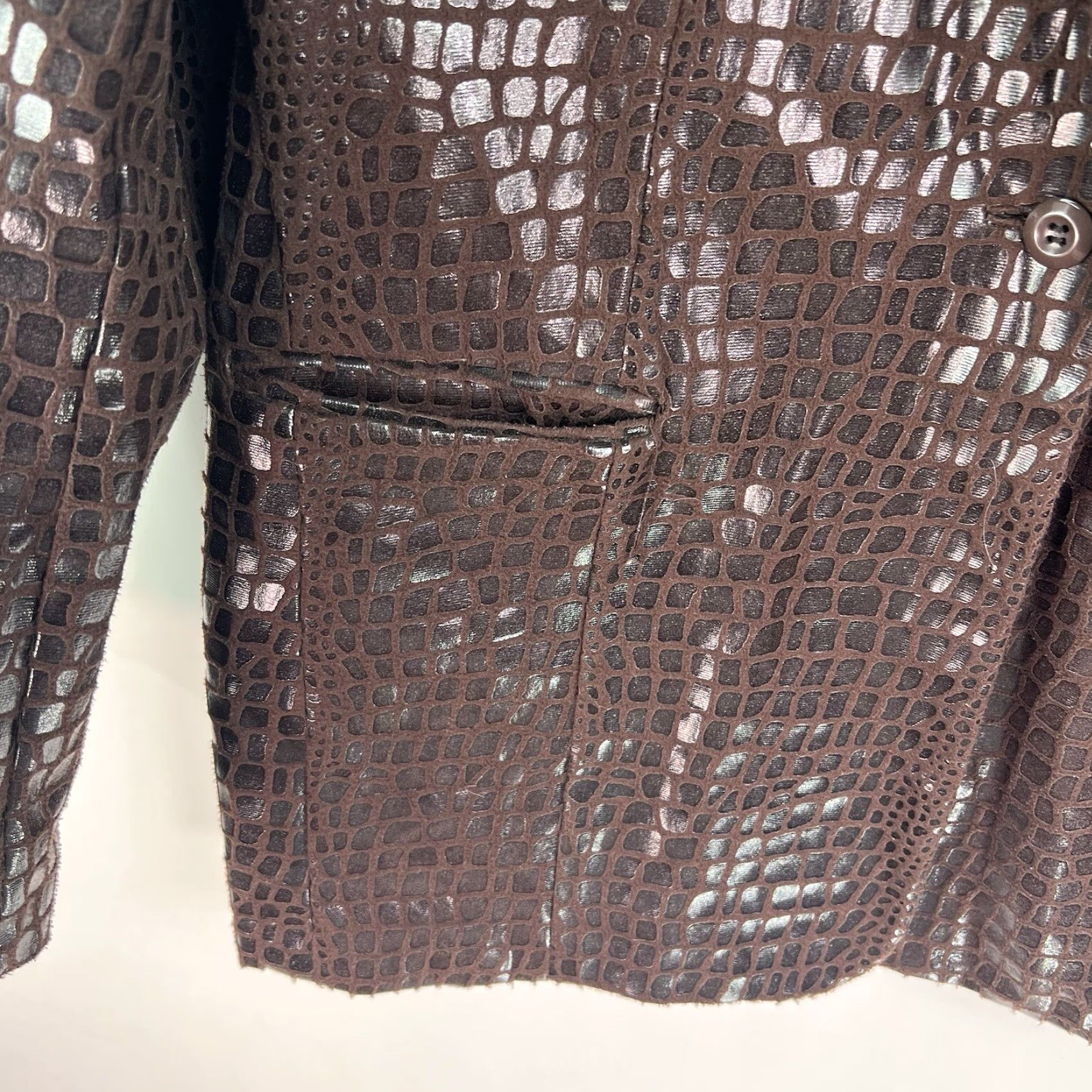 Vintage Selene Brown Reptile Notch Single Breast Faux Leather Jacket Size 18 Womens Jacket Blazer 18 Size XXL / US 16-18 / IT 52-54 - 4 Thumbnail