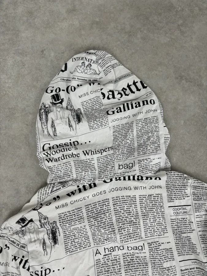 John Galliano 2000s John Galliano Black & White Gazette Newspaper Light Hoodie Size US M / EU 48-50 / 2 - 6 Thumbnail