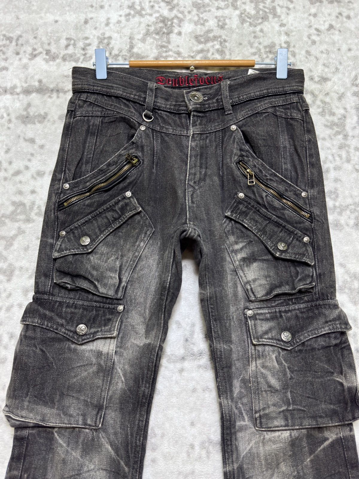Japanese Brand Double Focus Tactical Cargo Denim Y2K Punk Multipocket Size US 28 / EU 44 - 3 Thumbnail