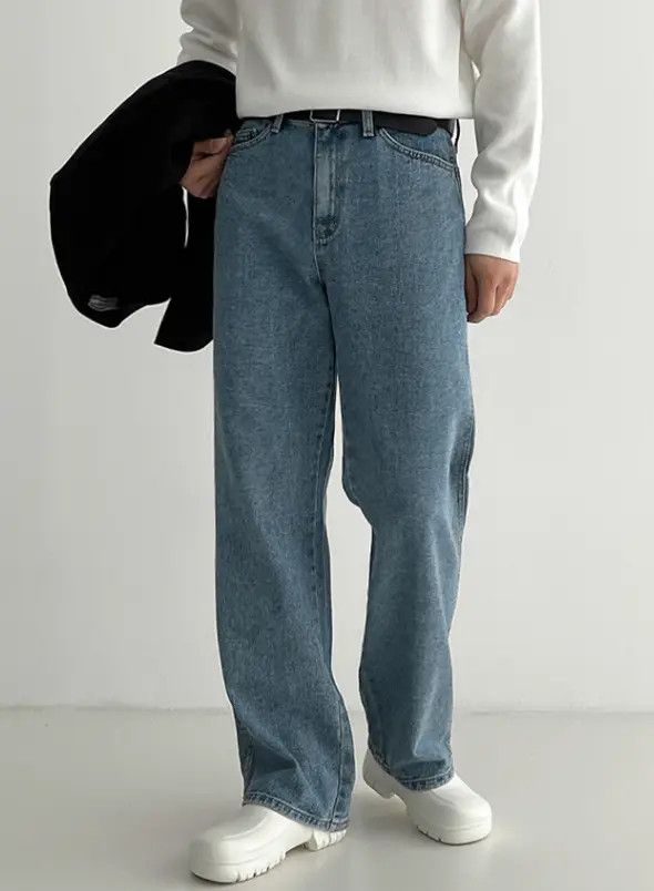 Japanese Brand Blue retro men's loose straight casual versatile jeans Size US 32 / EU 48 - 6 Thumbnail