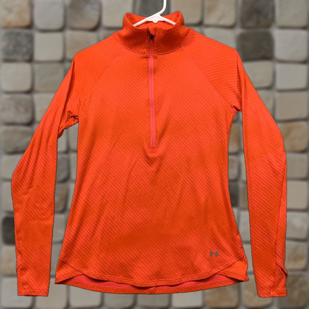 Under Armour Under Armour Athletic Top Women's M Orange Fitted Zip Pocket/Back Thumb Holes Shirt Slim 1/2 Zip Back Pocket 5" Size M / US 6-8 / IT 42-44 - 1 Thumbnail