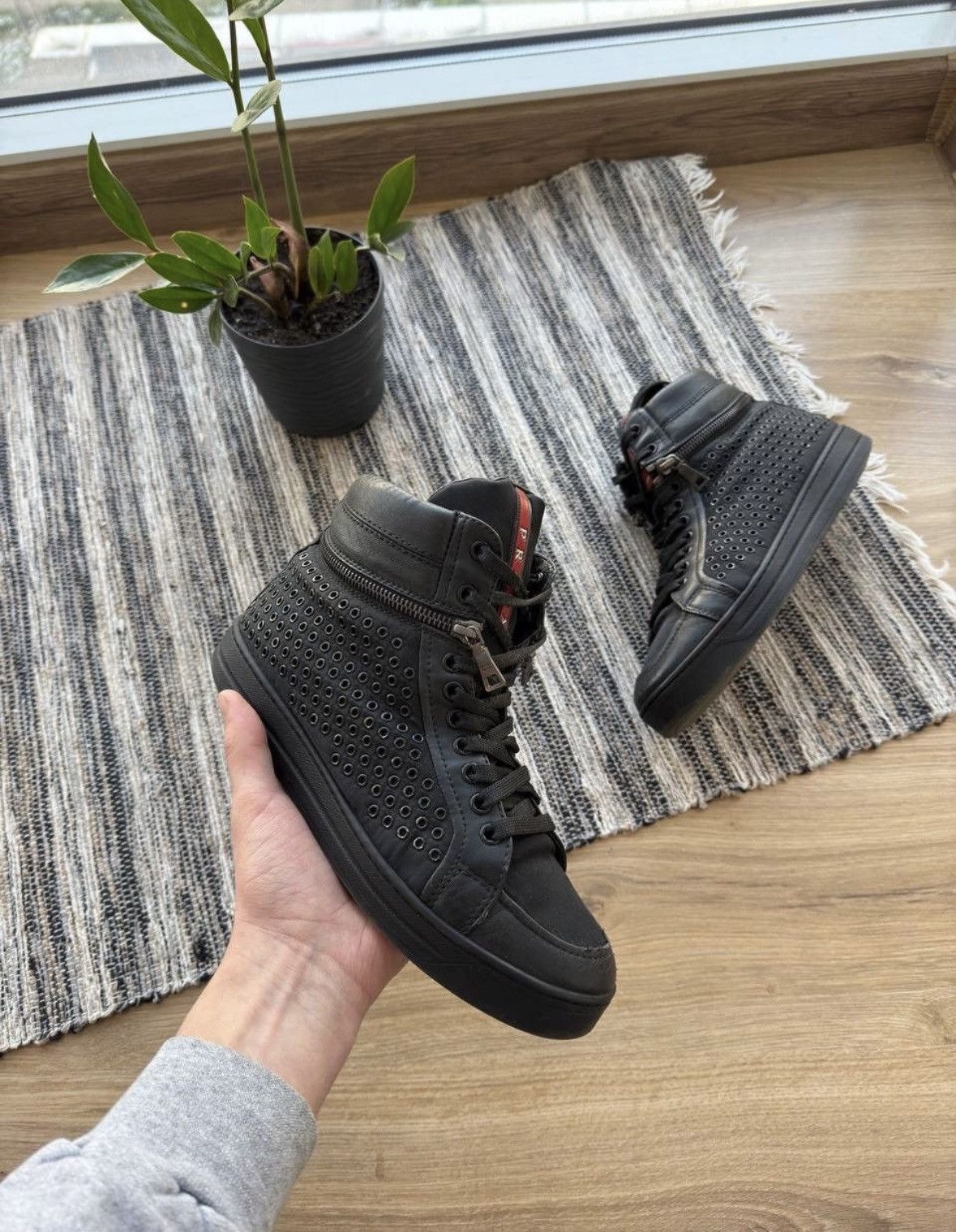 Prada × Vintage Vintage Prada Studded leather Hi top shoes (size 38) Size US 8 / IT 38 - 3 Thumbnail