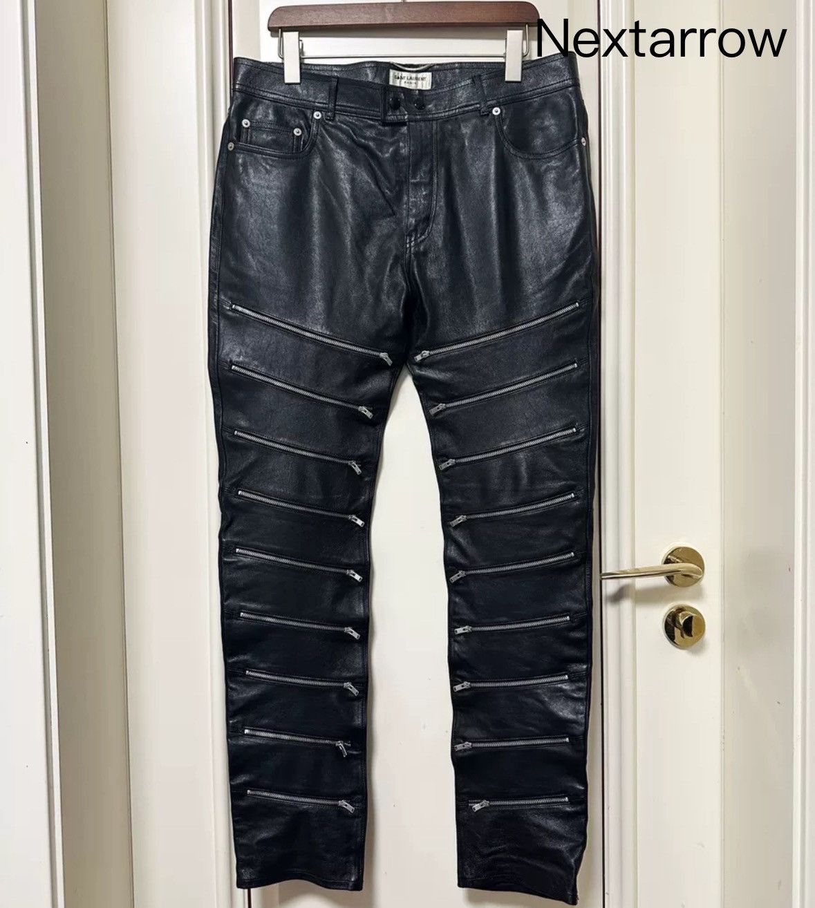 Saint Laurent sheepskin multi zipper motorcycle pants