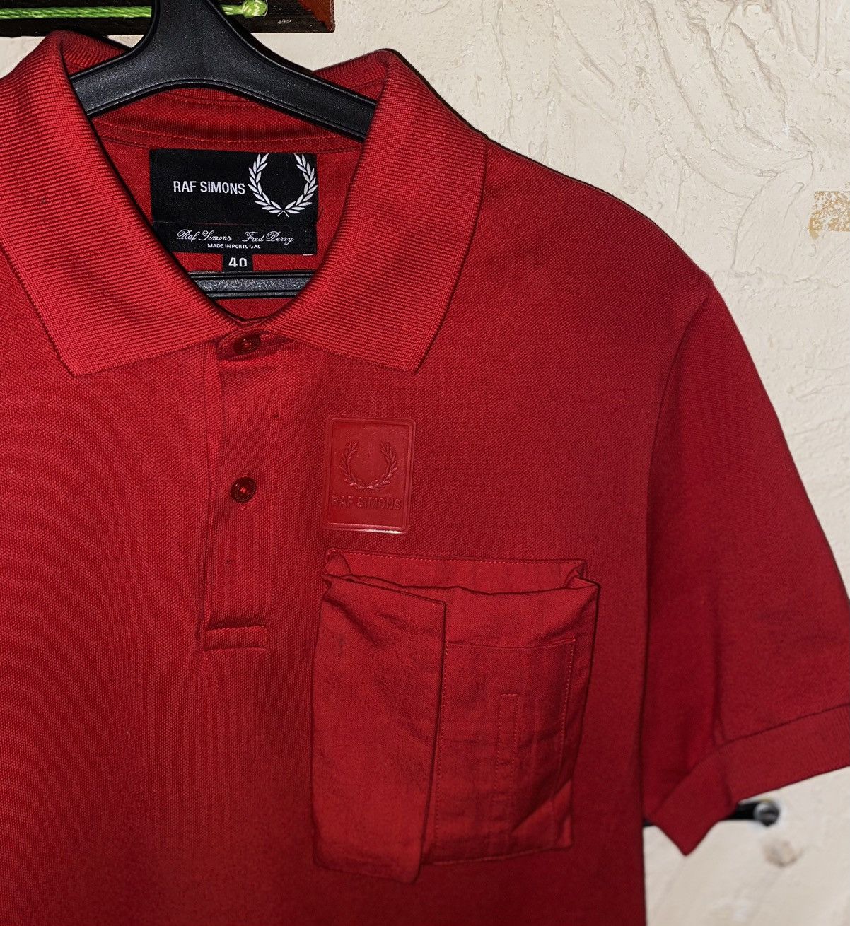Fred Perry Archive Raf Simons Red Polo T-Shirt Rubber logo Big Pocket Size US M / EU 48-50 / 2 - 6 Thumbnail