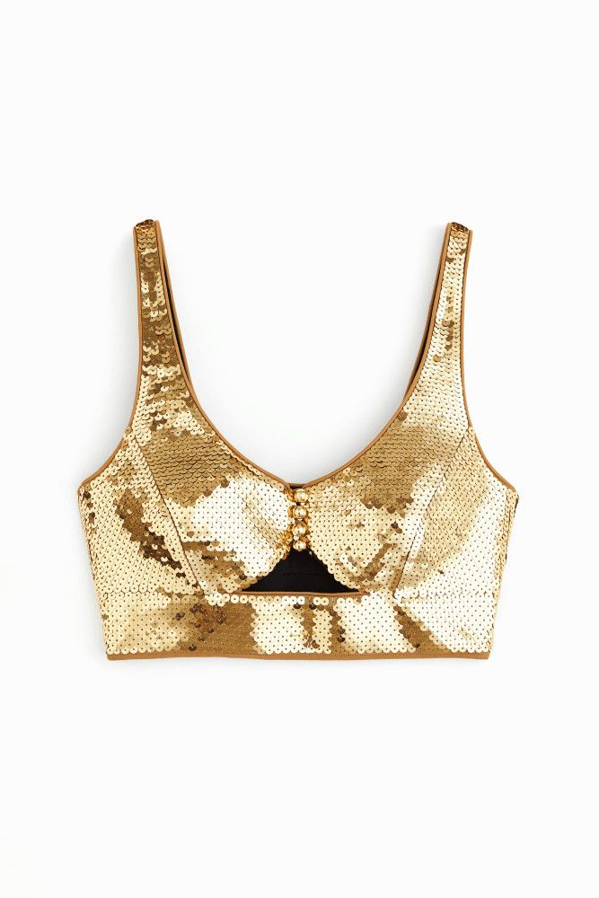 H&M × Paco Rabanne NWT Rabanne x H&M Gold Sequined Crop Top XL Size XL / US 12-14 / IT 48-50 - 1 Thumbnail