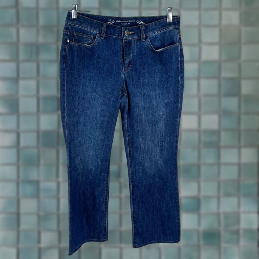 Vintage Christopher & Banks Womens Modern Fit Straight Leg Blue Denim Jeans Size 4 Size 27" / US 4 / IT 40 - 1 Thumbnail