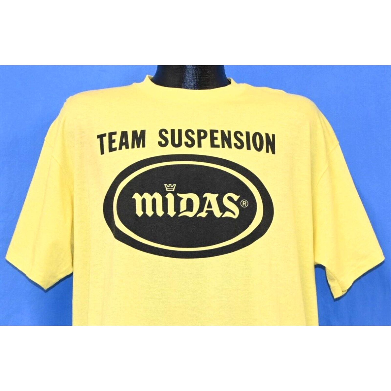 image of Vintage 70's Midas Team Suspension Automotive Car Racing Logo Yellow T-Shirt XL in White, Men's