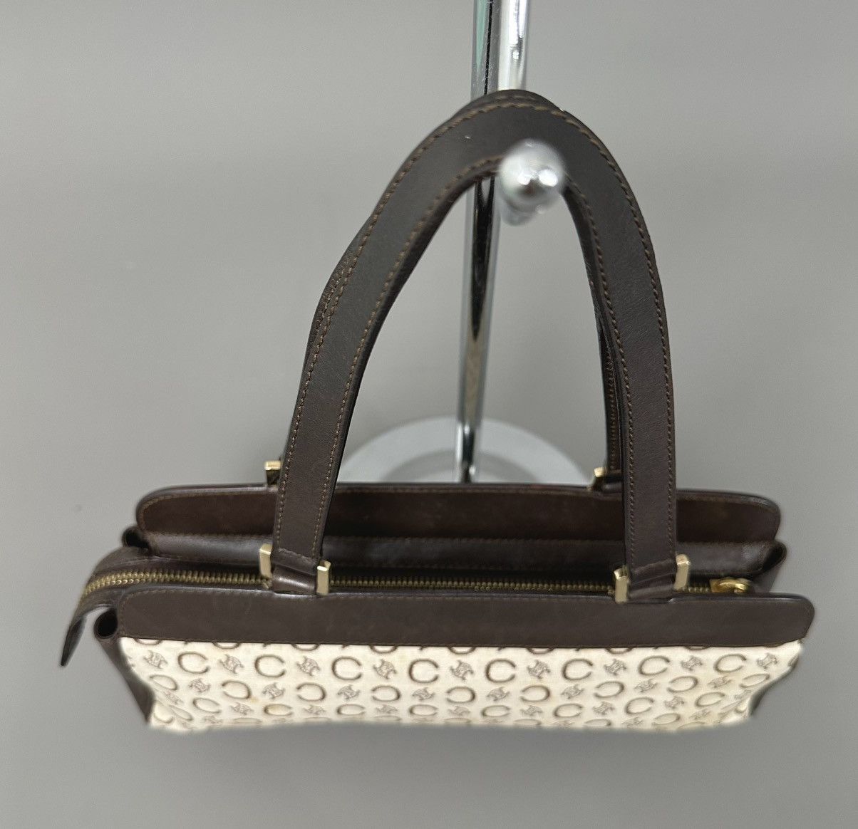 Celine Celine 2001 Macadam C White Canvas - Brown Leather Hand Bag Size ONE SIZE - 7 Thumbnail