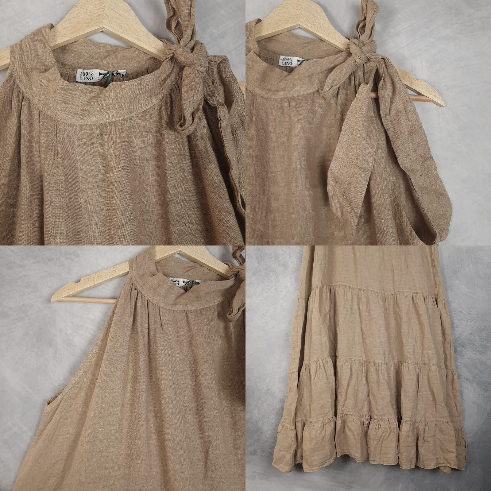 Vintage 100% Lino Dress Womens One Size Halter Maxi Linen Tie Bow Beach Boho Swing Casual Size ONE SIZE - 8 Thumbnail