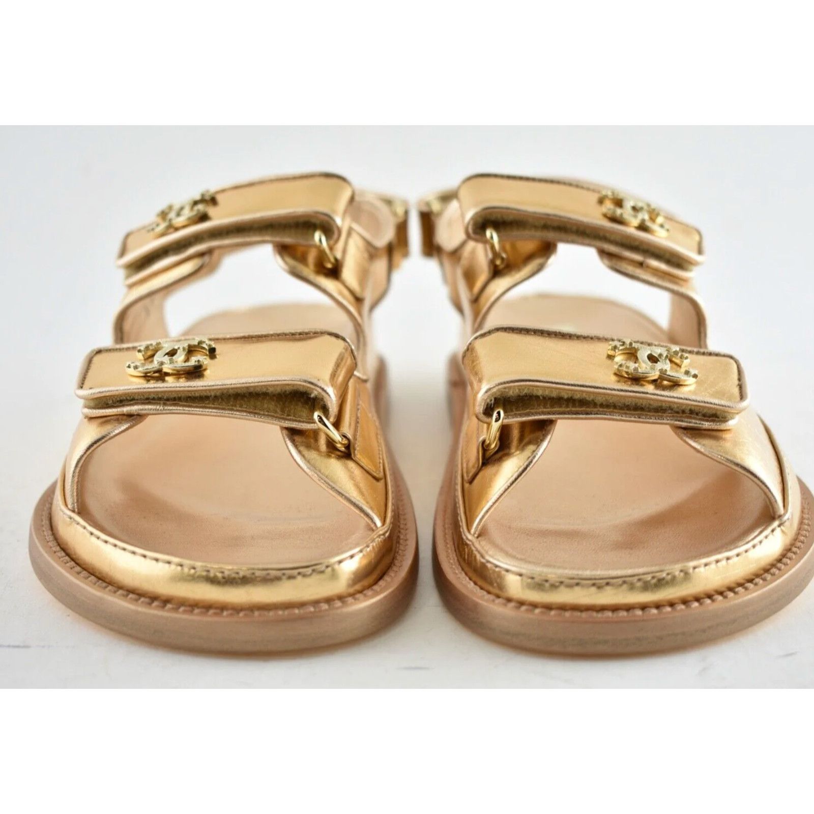 Chanel Chanel 22C Golden Gold Laminated CC Logo Mule Slide Size US 5.5 / IT 35.5 - 6 Thumbnail