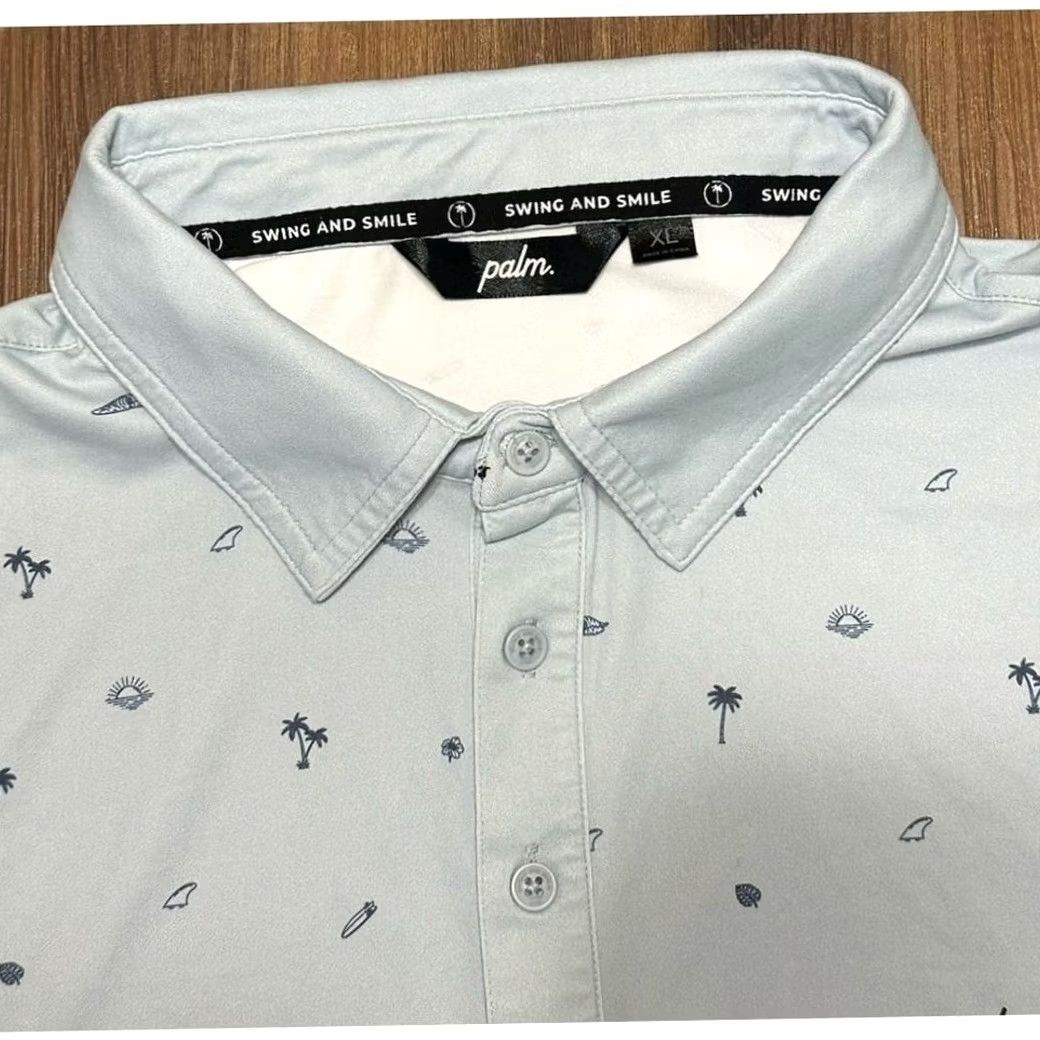 Vintage Palm Golf Co Palm Tree Polo Golf Performance Light Blue Heather XL Men's Size US XL / EU 56 / 4 - 4 Thumbnail