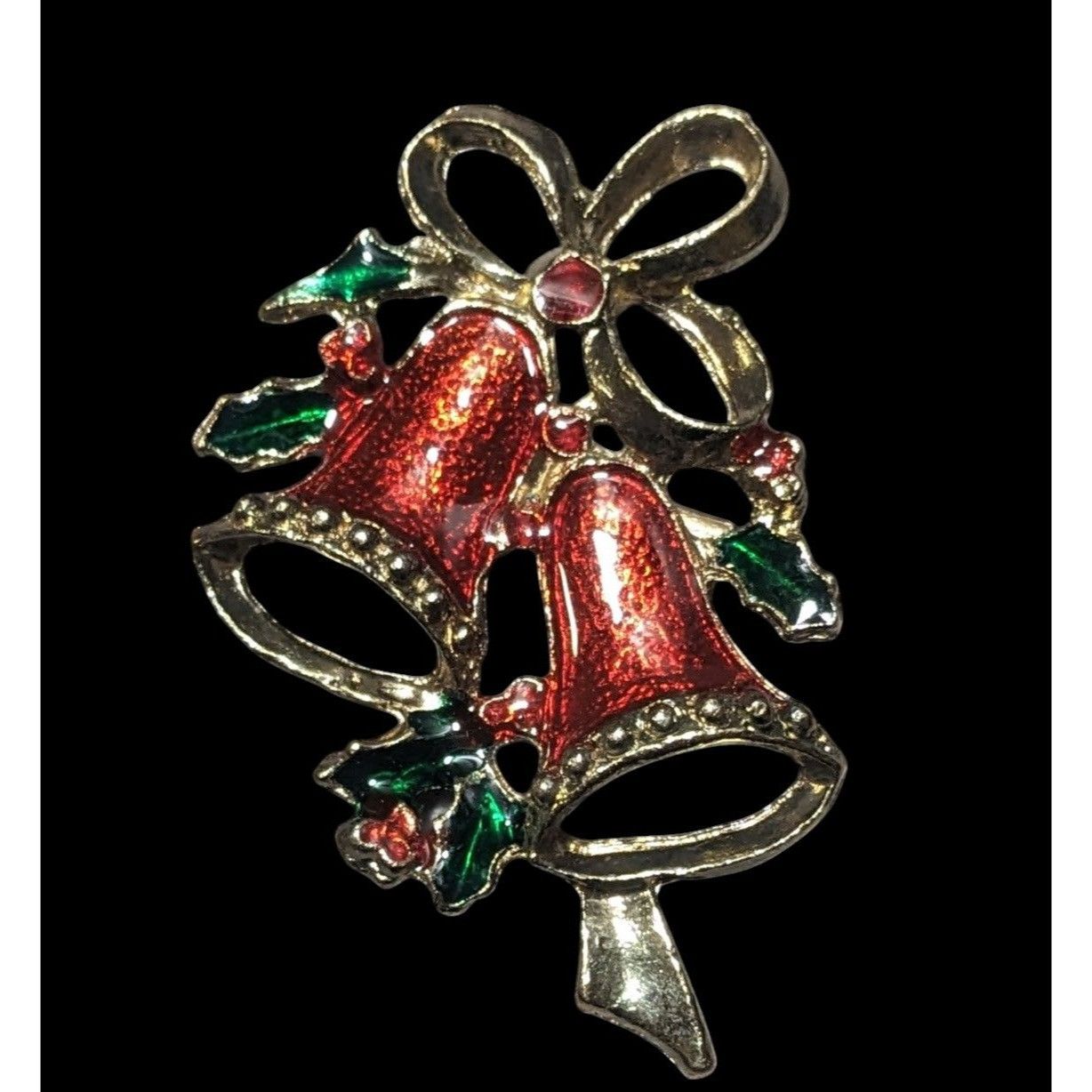 Other Vintage Holiday Holly Bell Enameled Brooch Size ONE SIZE - 1 Thumbnail