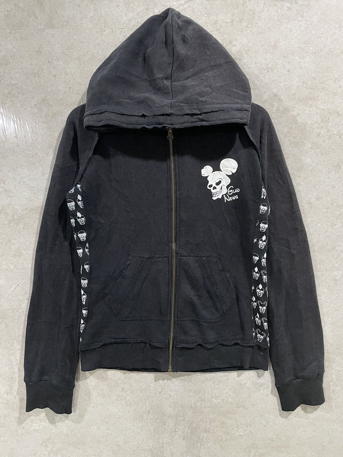 image of If Six Was Nine x Le Grande Bleu L G B Glad News Skull Mickey Seditionaries Hoodie in Faded Black (
