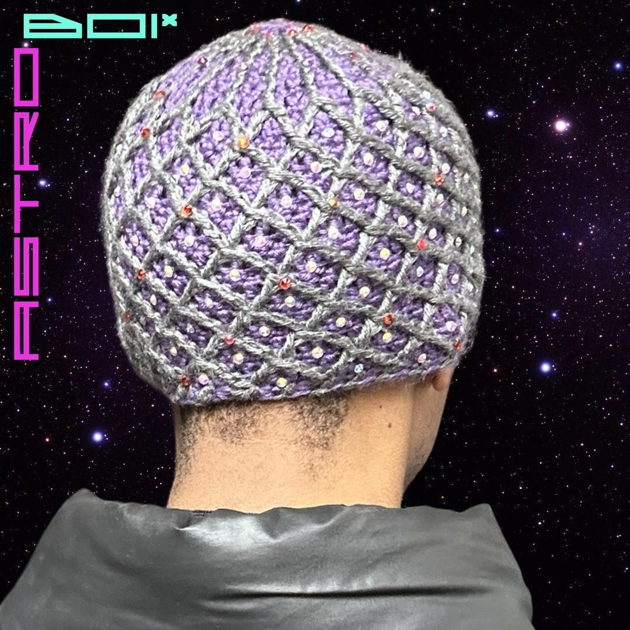 Other ASTROBOI Purple/Green Knit Rhinestone Beanie Size ONE SIZE - 5 Thumbnail
