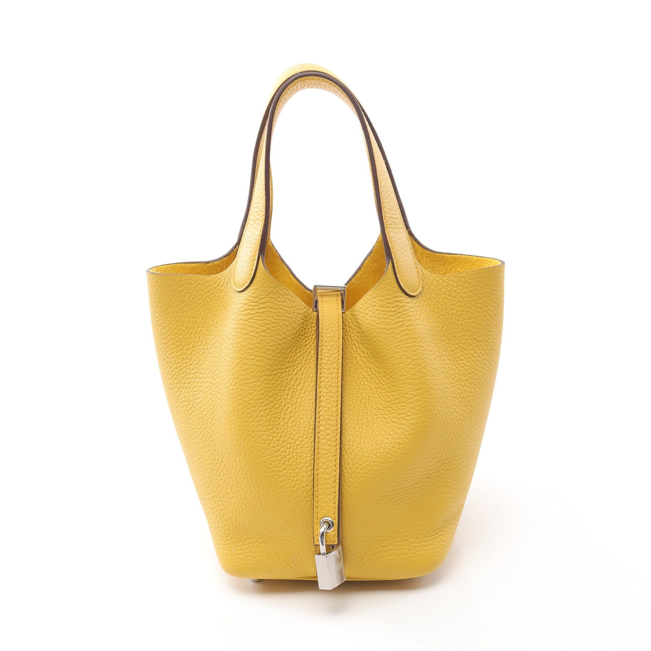 Hermes Hermes Picotan Lock Pm Sun Handbag Clemence Leather Yellow Silver Hardware Double Engraved Size ONE SIZE - 1 Thumbnail