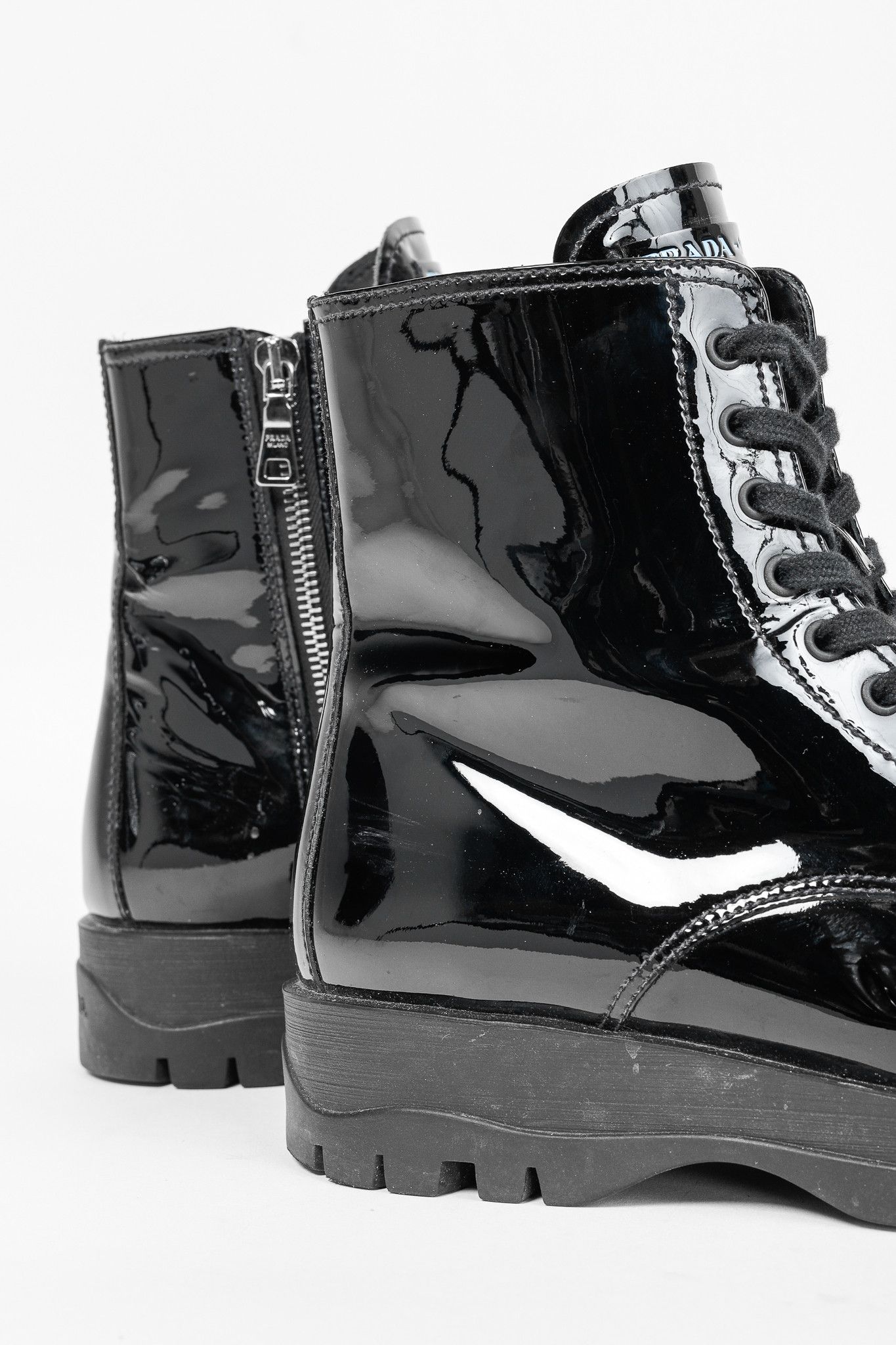 Prada Prada Calzature Donna Patent Leather Lace-up Combat Boots Size US 8 / IT 38 - 7 Thumbnail