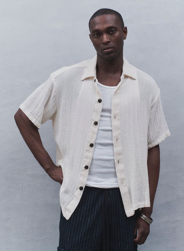 Greg Lauren $750 Greg Lauren Ivory Mesh Short Sleeved Boxy Shirt Size US XXL / EU 58 / 5 - 3 Thumbnail