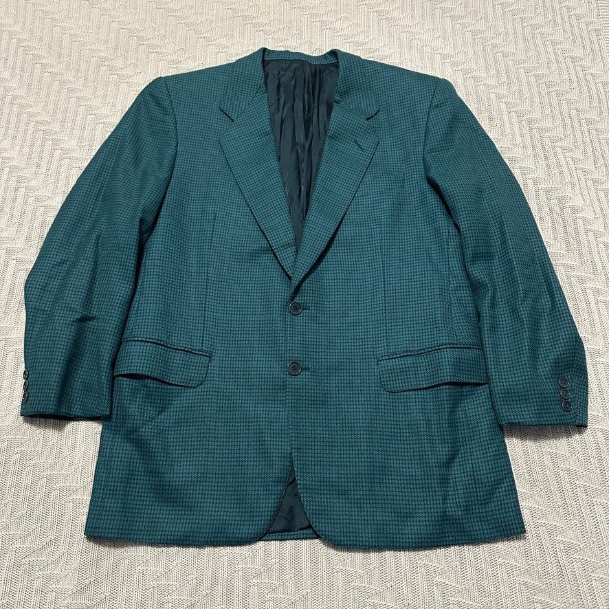 Zanella green houndstooth lambswool two button blazer