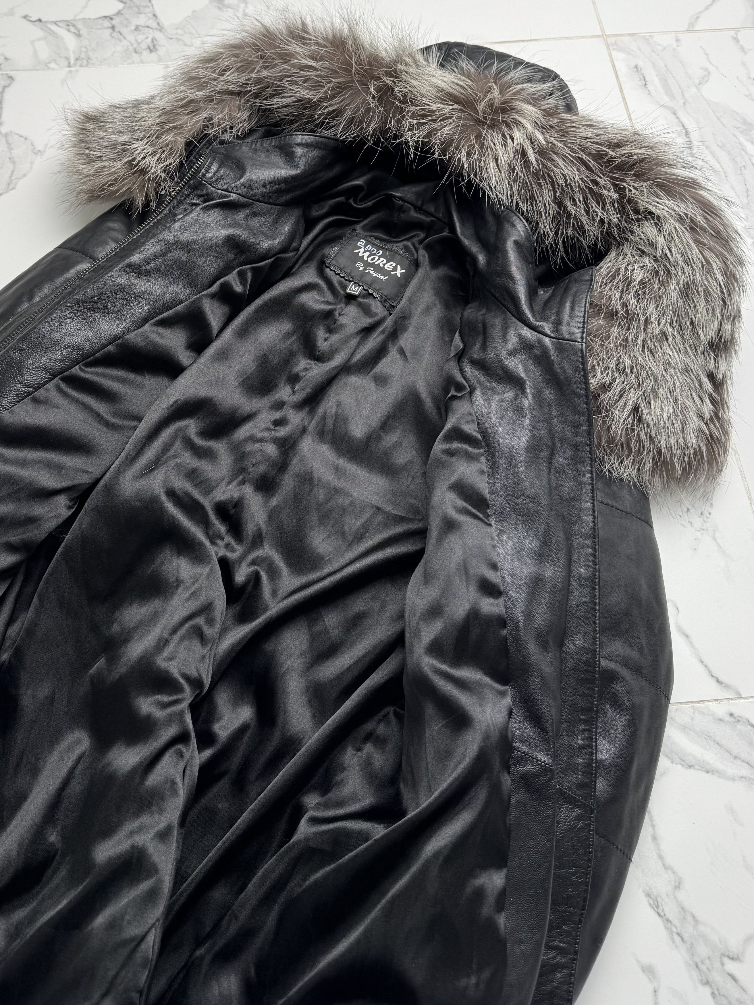 Japanese Brand Y2K Black Leather Jacket Womens Real Fur Hooded Quilted Coat Size M / US 6-8 / IT 42-44 - 7 Thumbnail