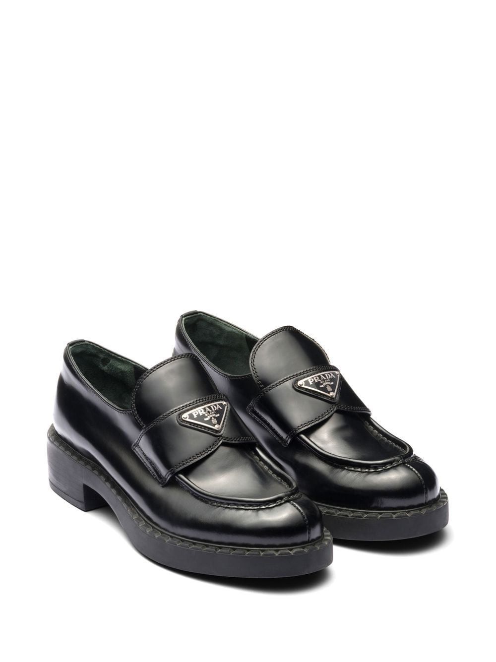 image of Prada Chocolate Brushed Leather Loafers in Dark Brown, Men's (Size 12)