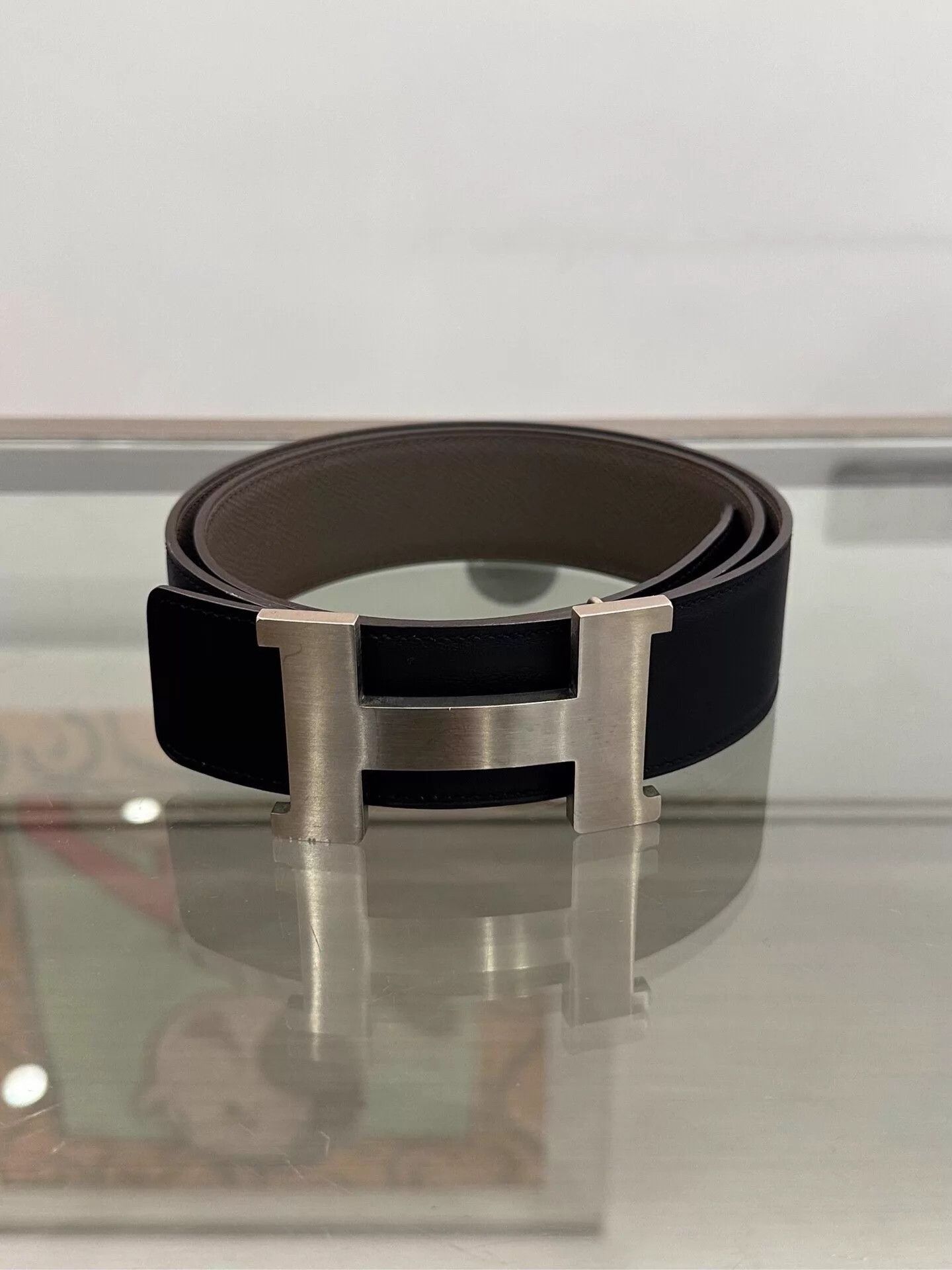 Hermes Black Leather Belt with Silver H Buckle Size ONE SIZE - 1 Preview