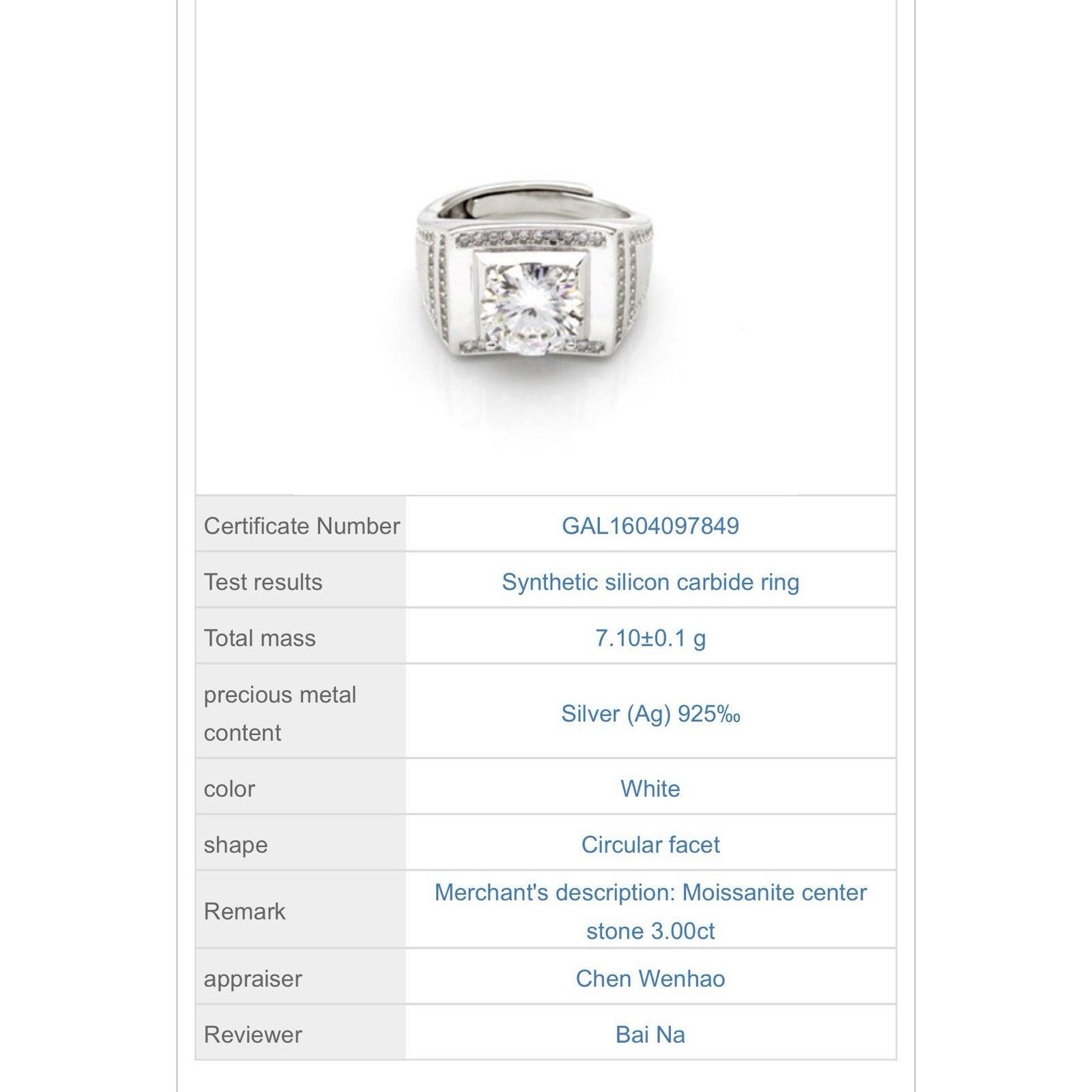 Other Stunning 3ct Moissanite Men Signet Ring 925S Silver OneSize Size ONE SIZE - 7 Thumbnail