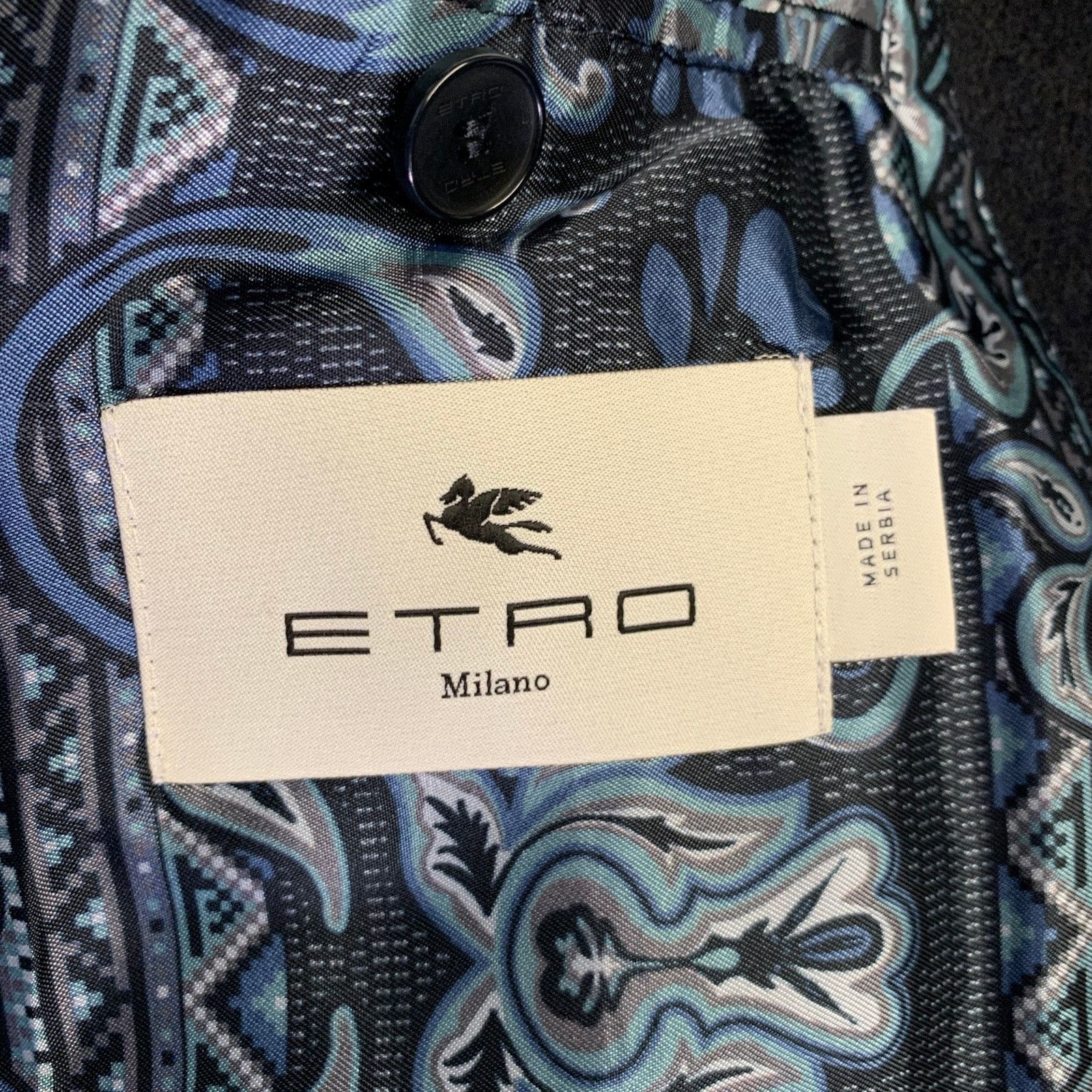 Etro Size S Navy Abstract floral Wool Double Breasted Peacoat Size US S / EU 44-46 / 1 - 5 Thumbnail