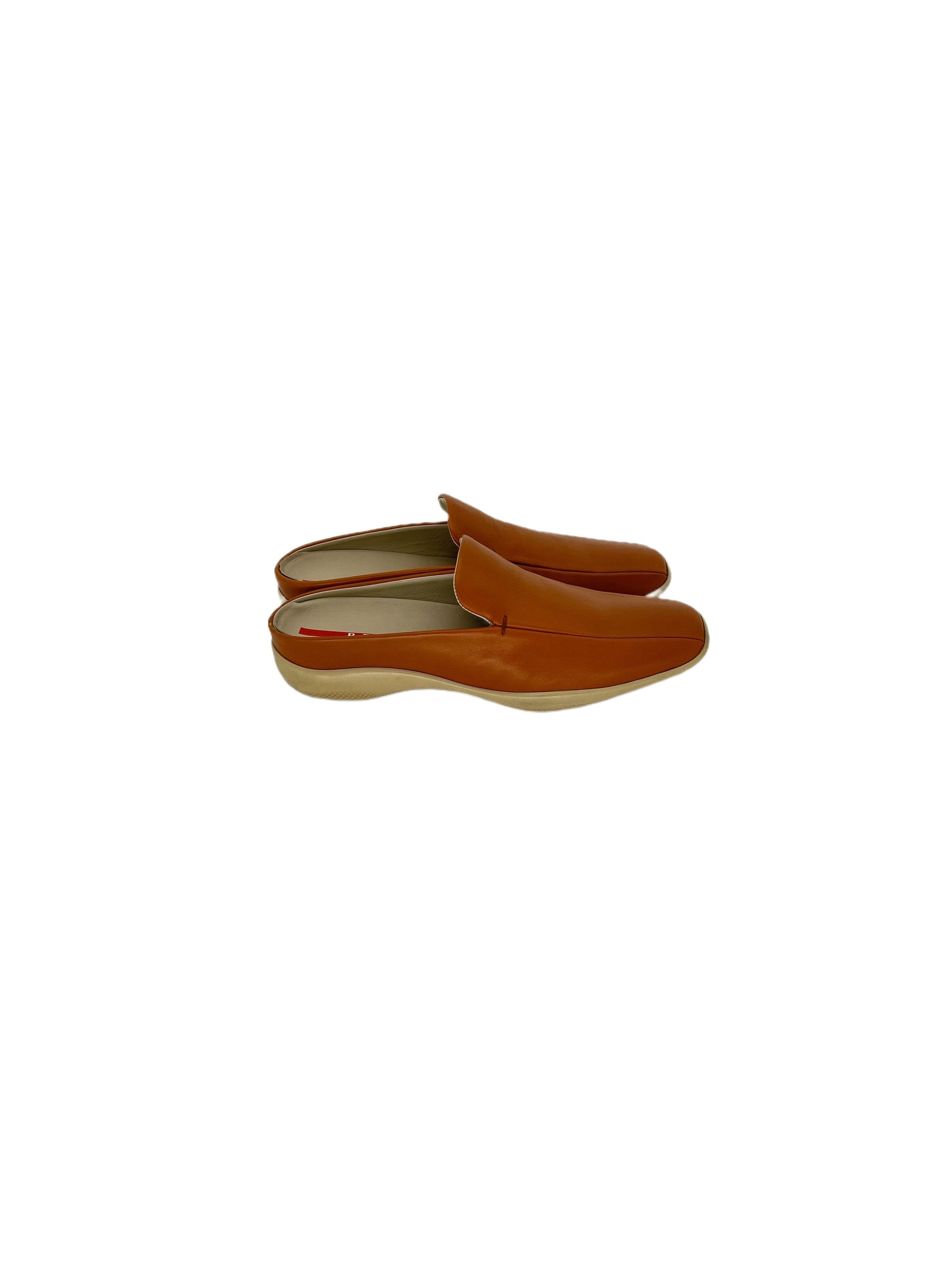 Prada PRADA Linea Rossa Brown calf Leather 'Dress' Mules Size US 6 / EU 39 - 2 Thumbnail