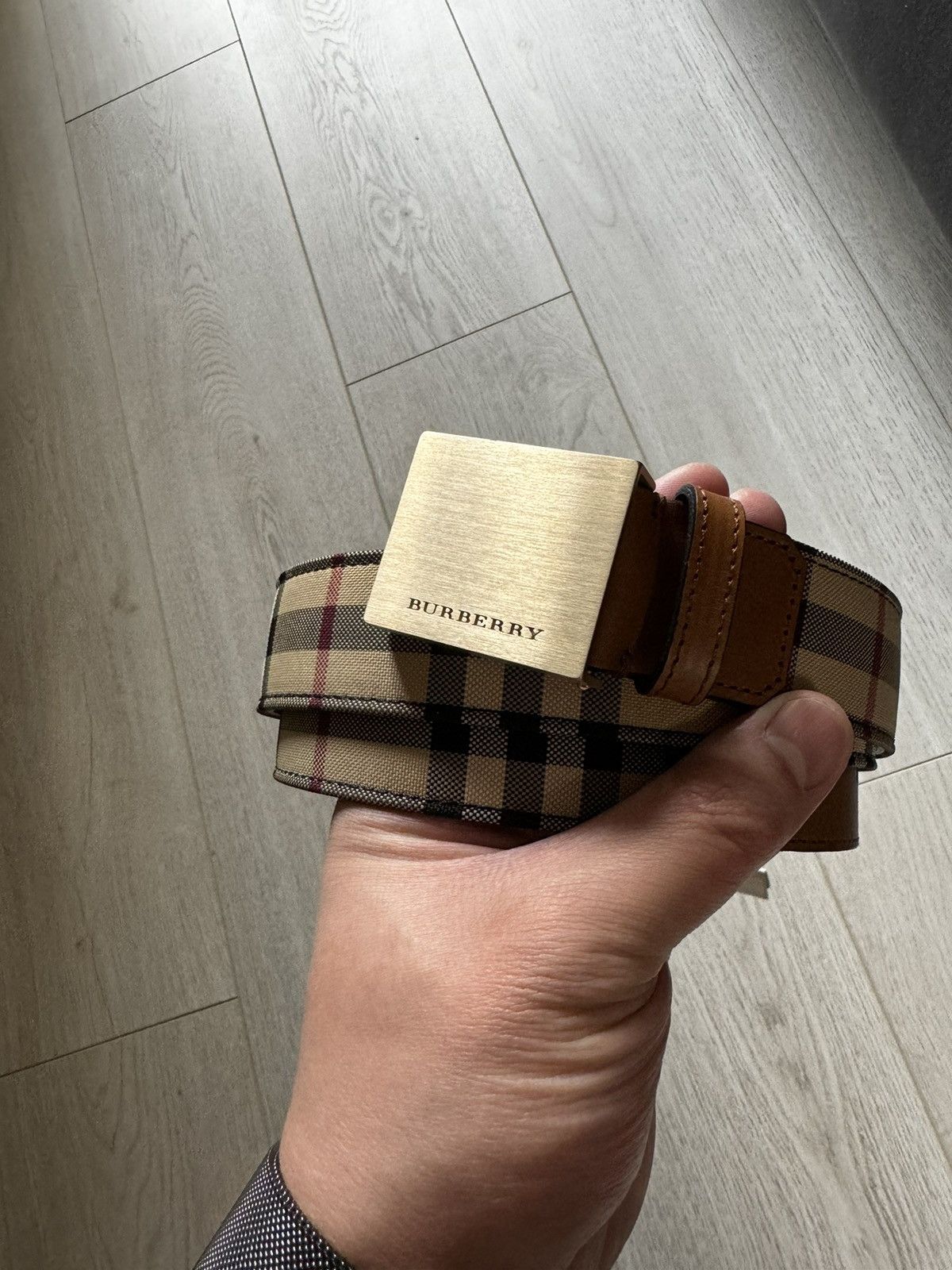 image of Burberry Horseferry Check Belt in Brown, Men's (Size 36)