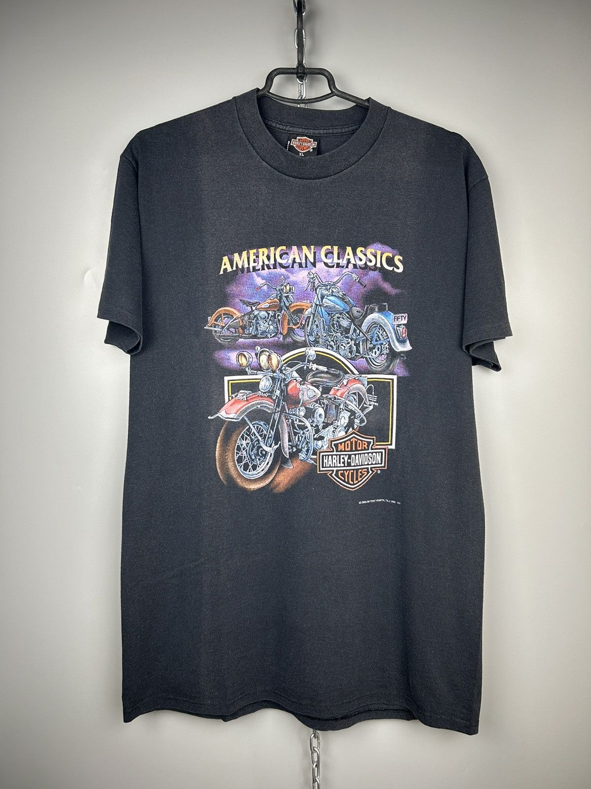 image of Harley Davidson Vintage 1991 3D Emblem The Americans Classics Harley T Shirt in Black (Size XL)