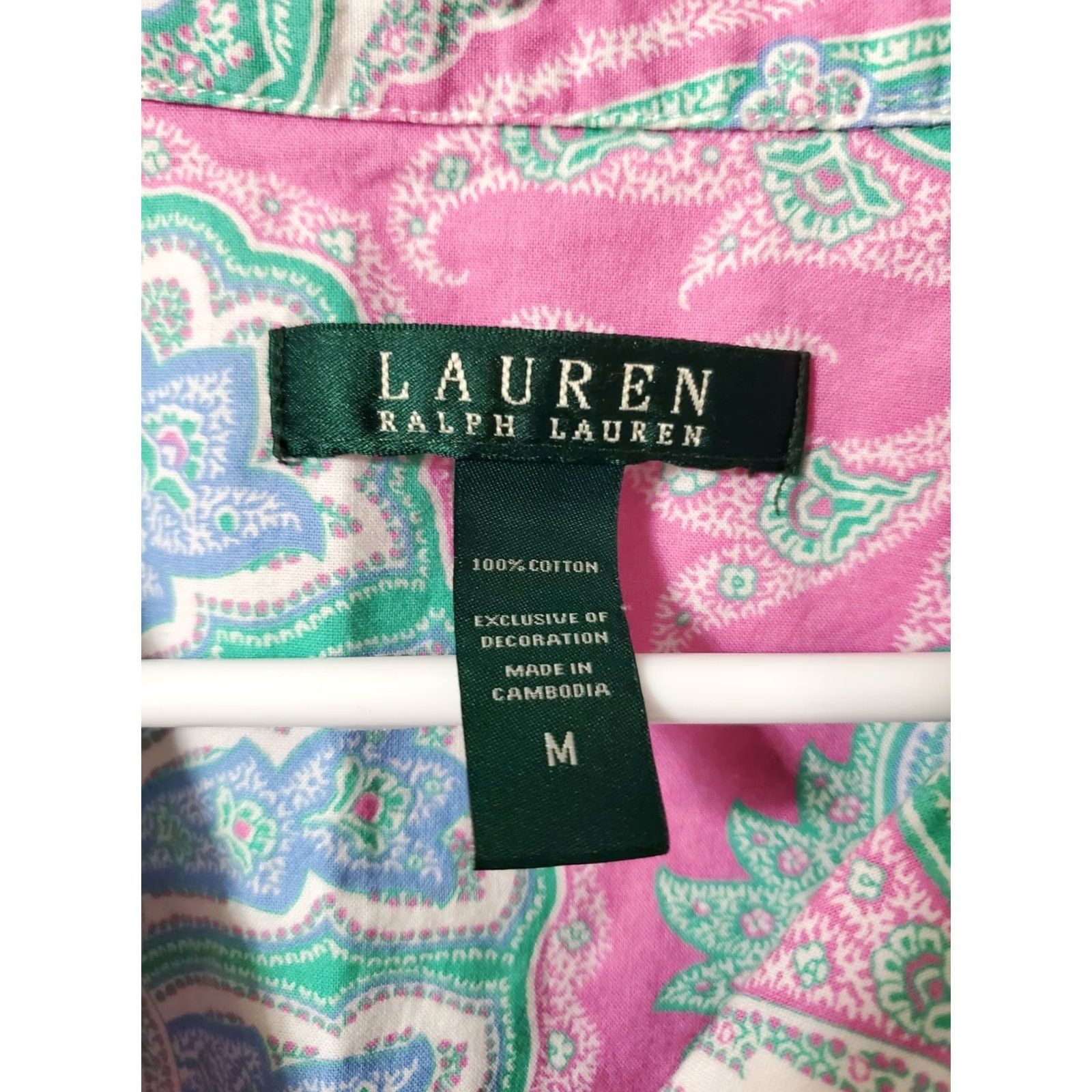 Ralph Lauren Lauren Ralph Lauren Paisley Short Sleeve Top Button-Up Cotton Pink M Womens Regular Shirt Size M / US 6-8 / IT 42-44 - 4 Thumbnail