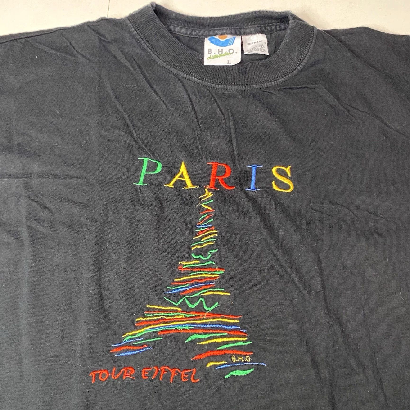 Vintage VINTAGE Paris T Shirt Tour Large Eiffel Tower Black Fade Embroidered RARE B.H.O. T-Shirt Unisex Adults L Black Embroidered Paris Vintage Rare Size US L / EU 52-54 / 3 - 3 Thumbnail