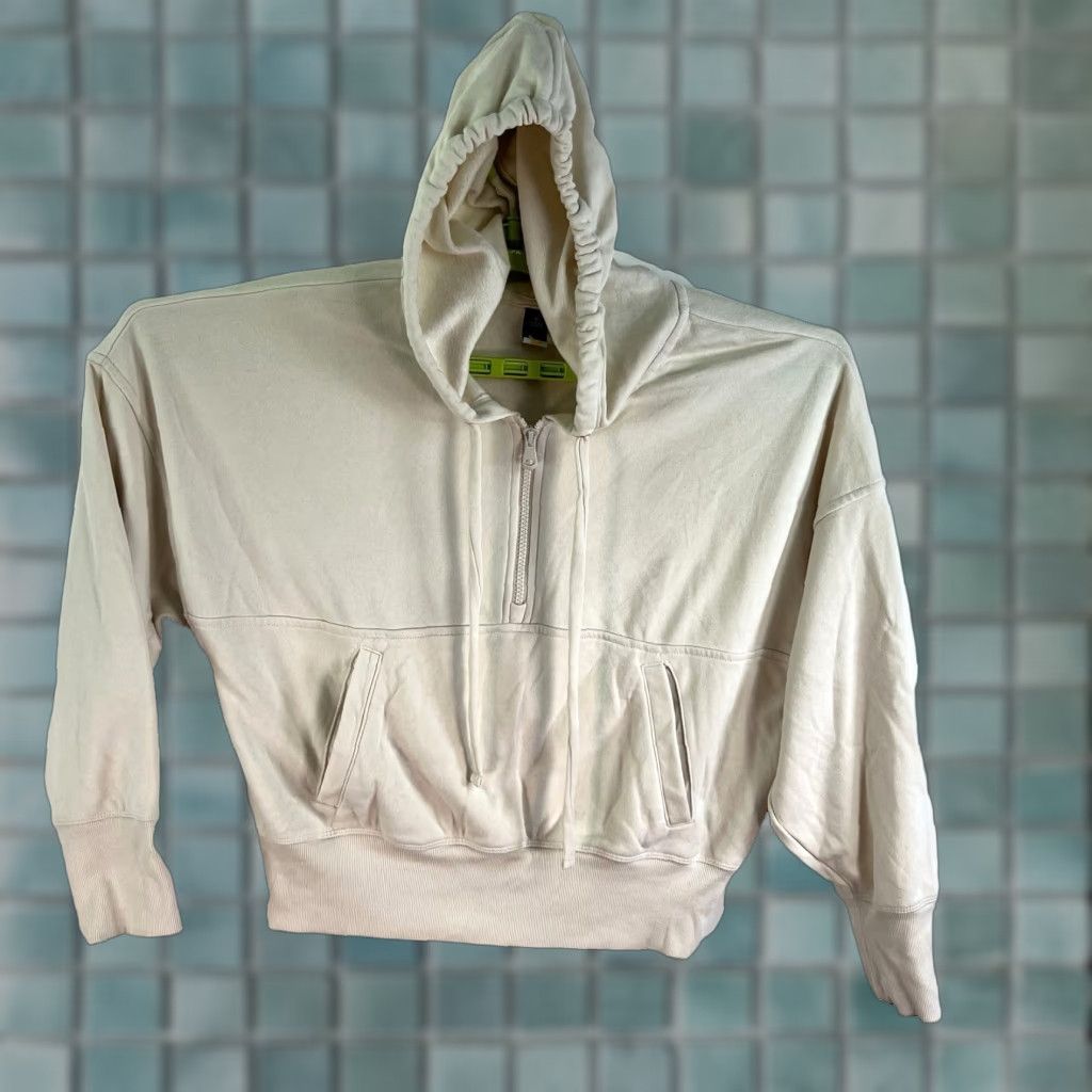 Vintage Get After It Sweatshirt Women M Ivory 1/2 Zip Hooded Fleece Angel Activewear Winter Gym Womens Size M / US 6-8 / IT 42-44 - 1 Thumbnail