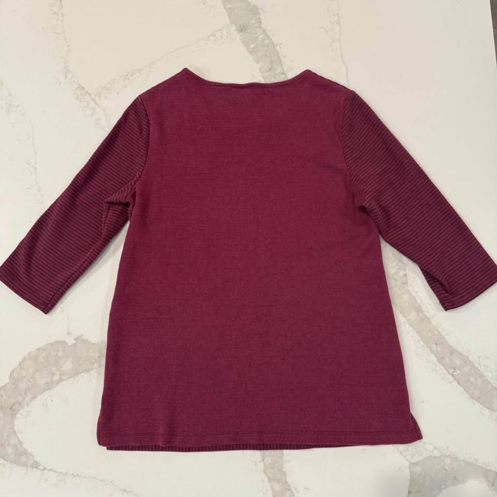 Chicos Chicos Burgundy Wine Textured Stripe 3/4 Sleeve Top Women 1 Size M / US 6-8 / IT 42-44 - 6 Thumbnail