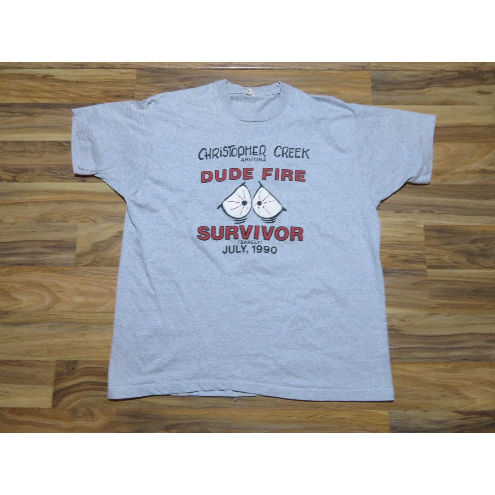 Other Christopher Creek Dude Fire Survivor Gray T-shirt Sz XL 1990 Size US XL / EU 56 / 4 - 1 Thumbnail