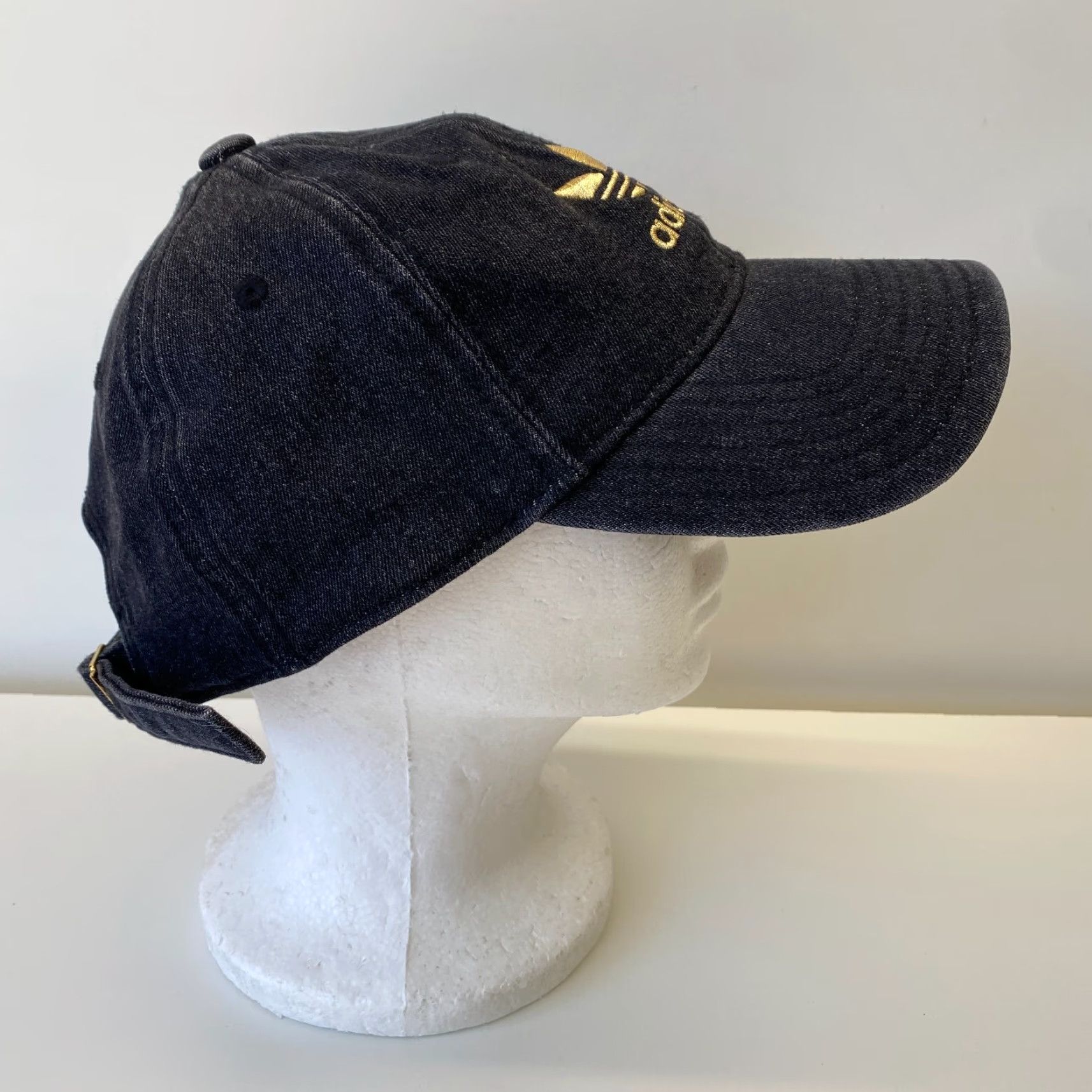 Adidas VINTAGE Adidas Strapback Dad Hat Black Denim Gold Embroidered One Size Casual Size ONE SIZE - 3 Thumbnail