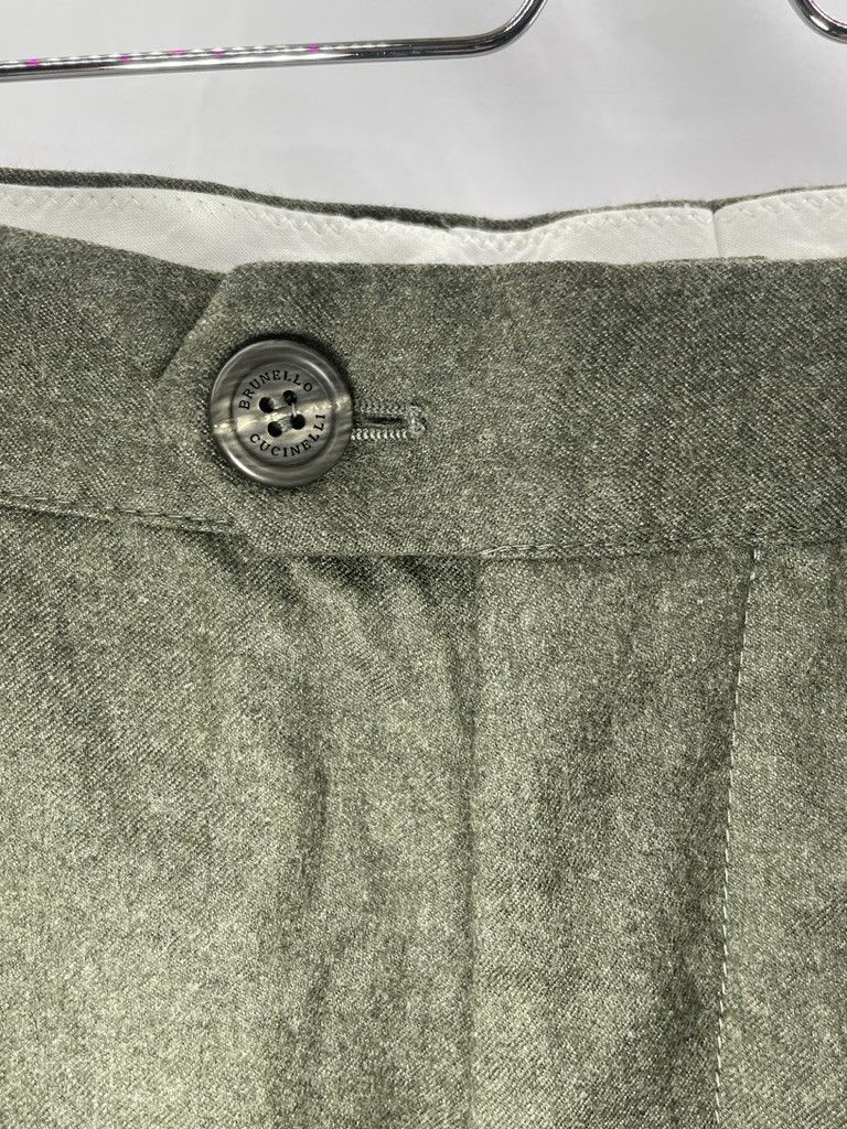 Brunello Cucinelli BRUNELLO CUCINELLI Green Flannel Wool Flat Front Cargo Pants Size US 36 / EU 52 - 14 Thumbnail