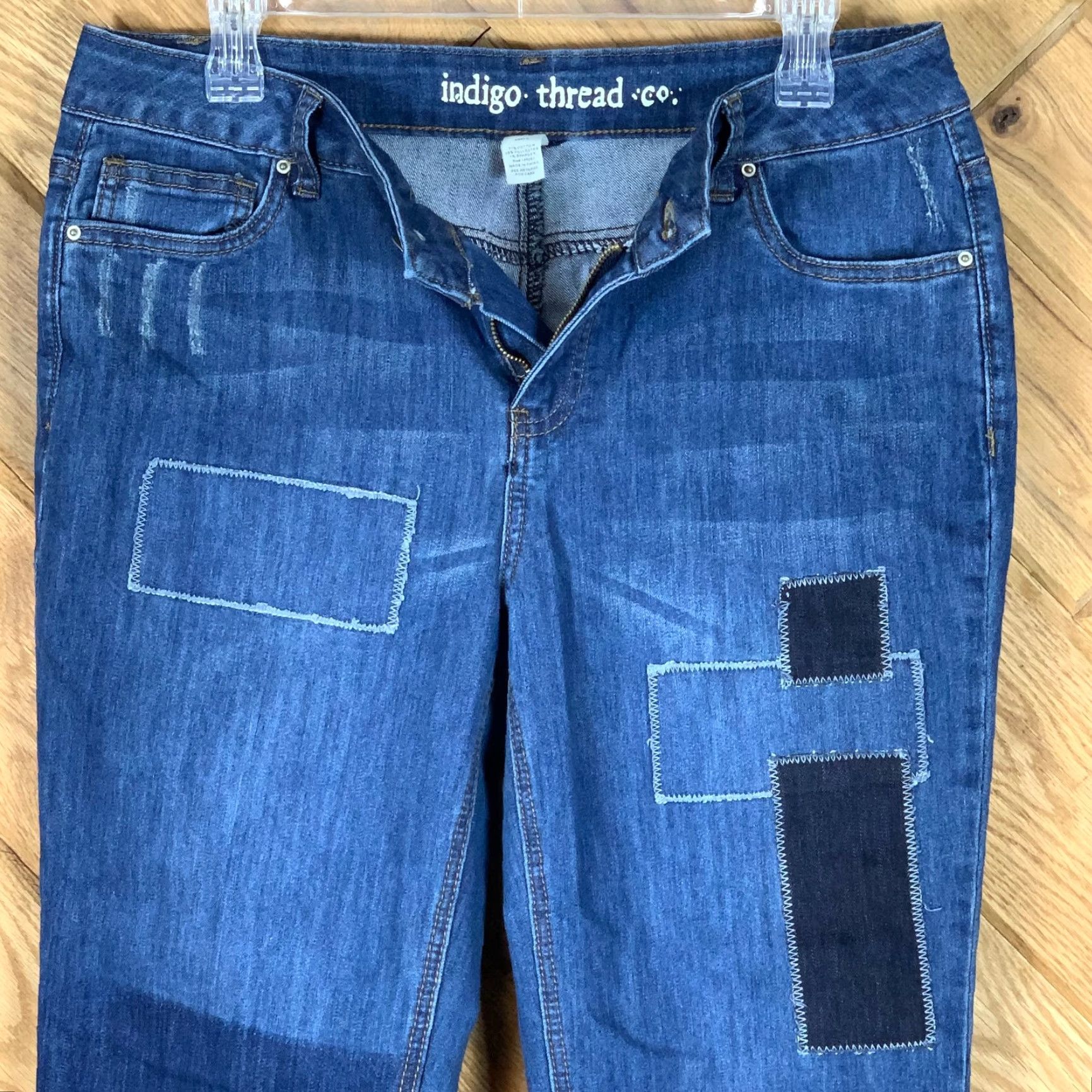 Denime Indigo Jeans Womens Patchwork Ankle Indigo Thread 10 Blue Denim 5-Pocket Zipper Button Rise Mid Fall Spring Summer Winter Classic Fit Womens Size 32" / US 10 / IT 46 - 6 Thumbnail