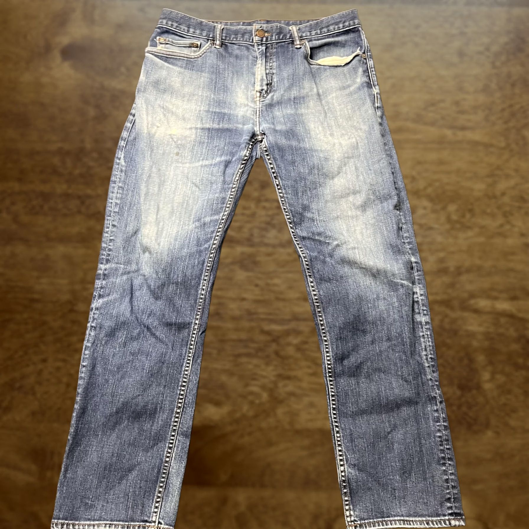 Banana Republic Banana Republic Straight Jeans Mens 33x30 Medium Wash Blue Denim Distressed Straight Leg Jeans Mens Size US 33 - 1 Thumbnail