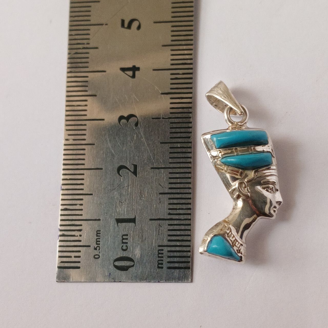Sterling Silver 925 Silver Nefertiti Pendant with Lapis & Turquoise Egyptian Size ONE SIZE - 6 Thumbnail