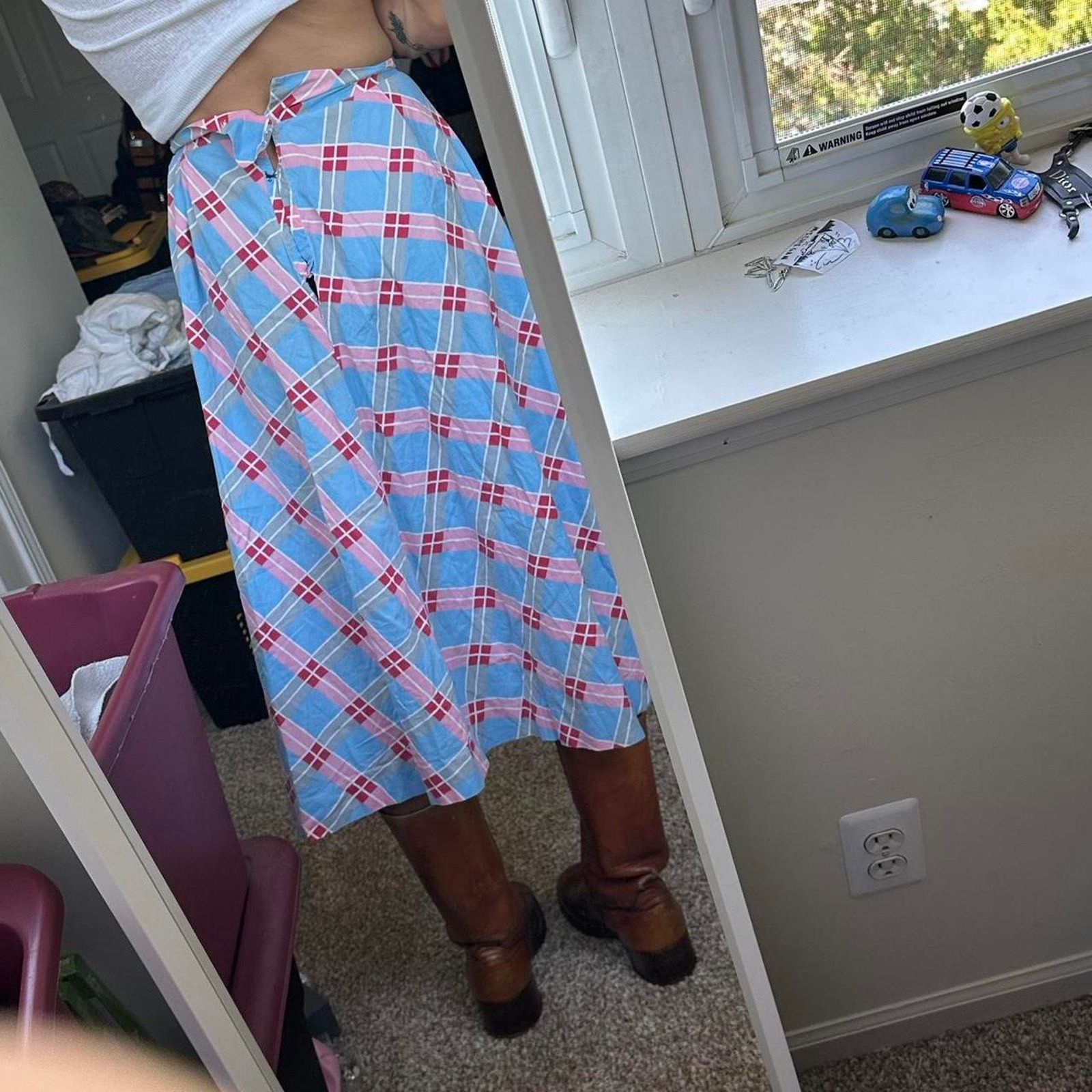 Vintage Vintage 60s 70s Hand Made Plaid Checkered Long A-Line Skirt Size 23" - 2 Thumbnail
