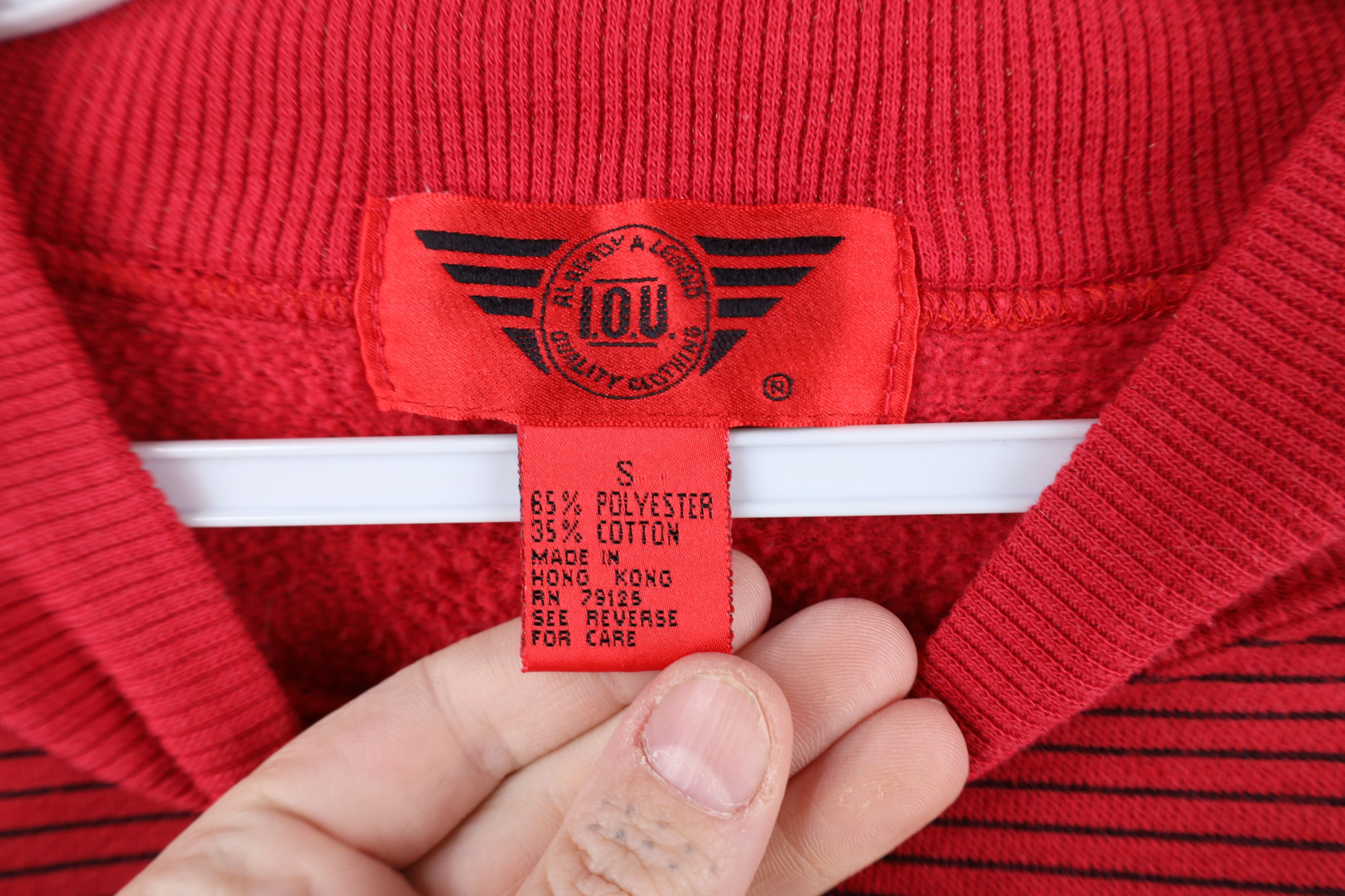 Vintage Vintage 90s IOU Striped Spell Out Mock Neck Sweatshirt Red Size US S / EU 44-46 / 1 - 6 Thumbnail