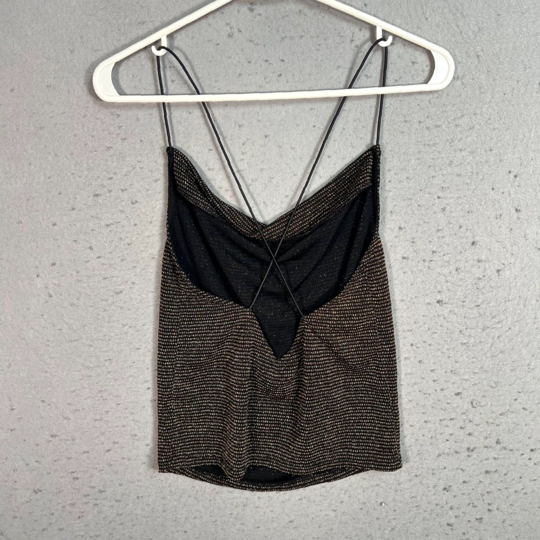 Vintage VINTAGE Leith Womens Sleeveless Blouse XS Casual Summer Spring Metallic Black & Gold Stripe Shirt Women Size XS / US 0-2 / IT 36-38 - 2 Thumbnail