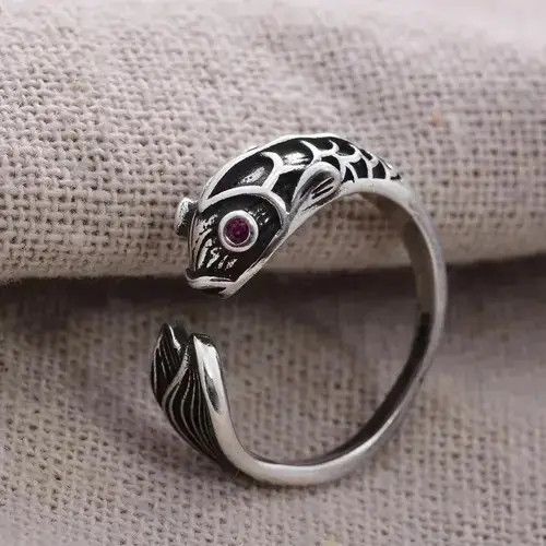 Handmade × Jewelry Koi Fish Ring Japan Silver Art Anime Classic Good Luck Size ONE SIZE - 1 Thumbnail