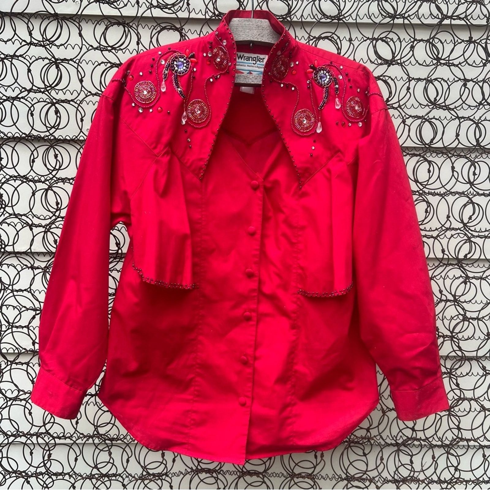 Wrangler 90s Wrangler Red cape beaded sweetheart neck western shirt Size M / US 6-8 / IT 42-44 - 1 Thumbnail