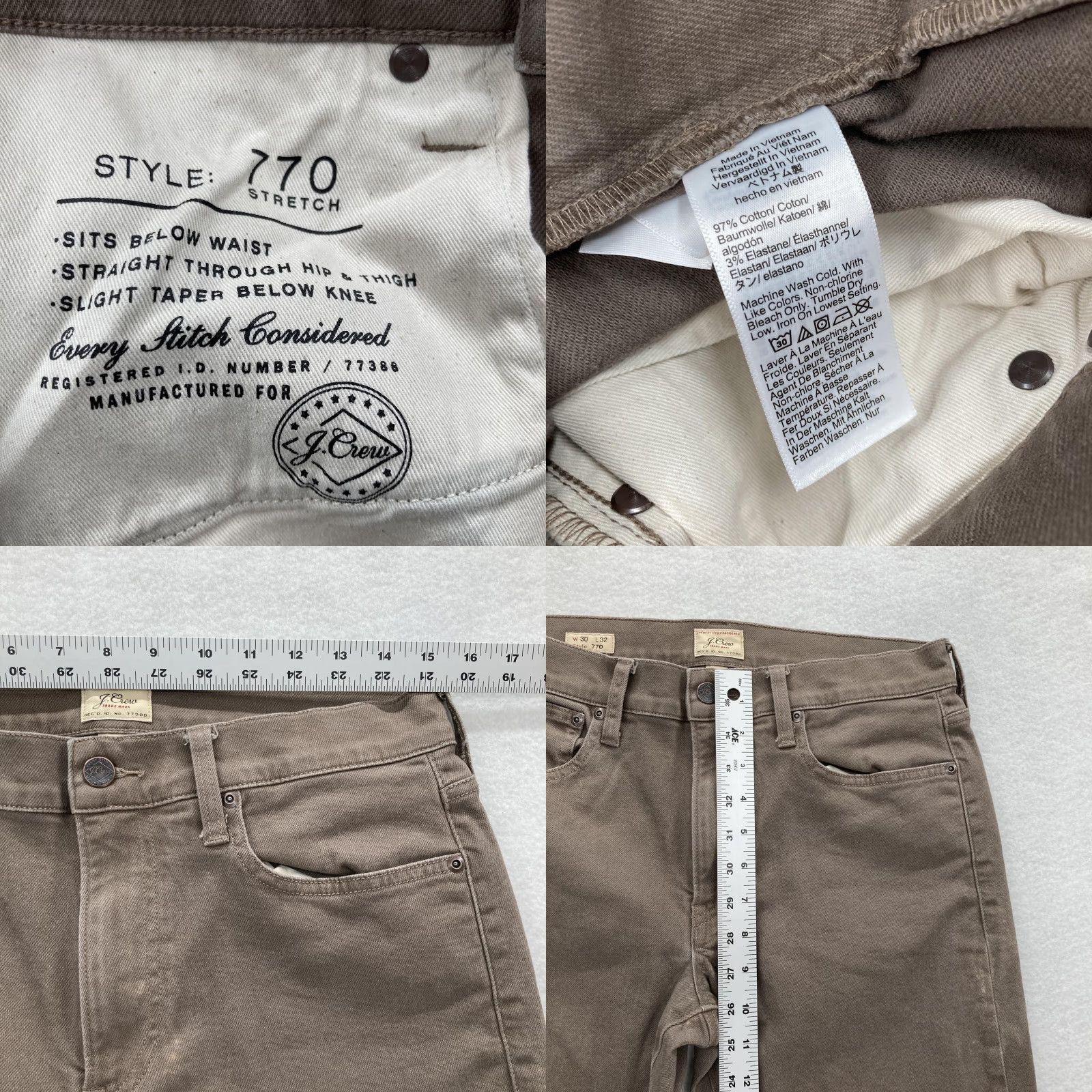 J.Crew J Crew 770 Jeans Mens 30x32 Straight Taper Brown Stretch Denim Preppy Casual Size US 30 / EU 46 - 8 Thumbnail