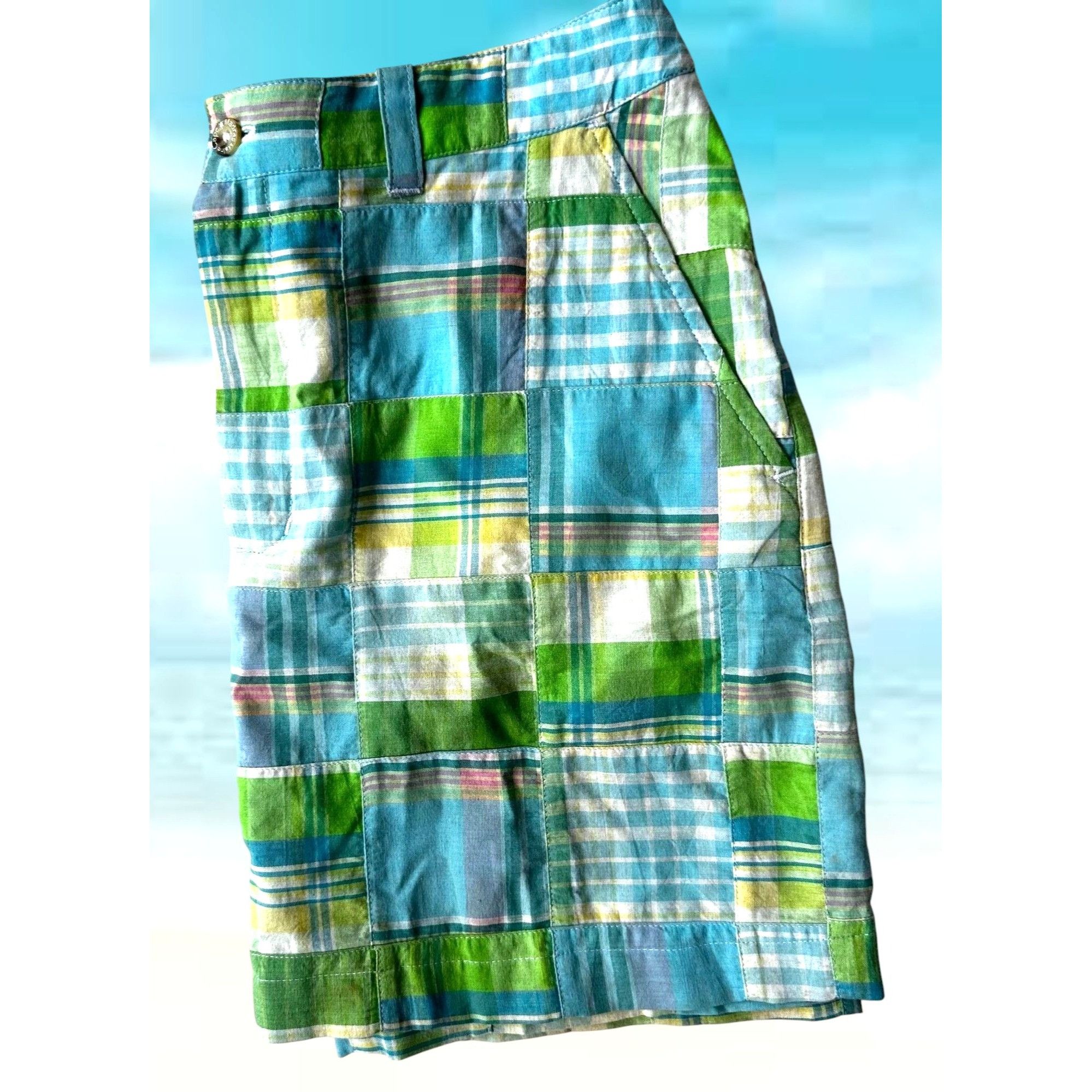 Designer Cape Madris Skirt Size 6 Plaid Button Zip Green Yellow Blue Size 32" / US 10 / IT 46 - 10 Thumbnail