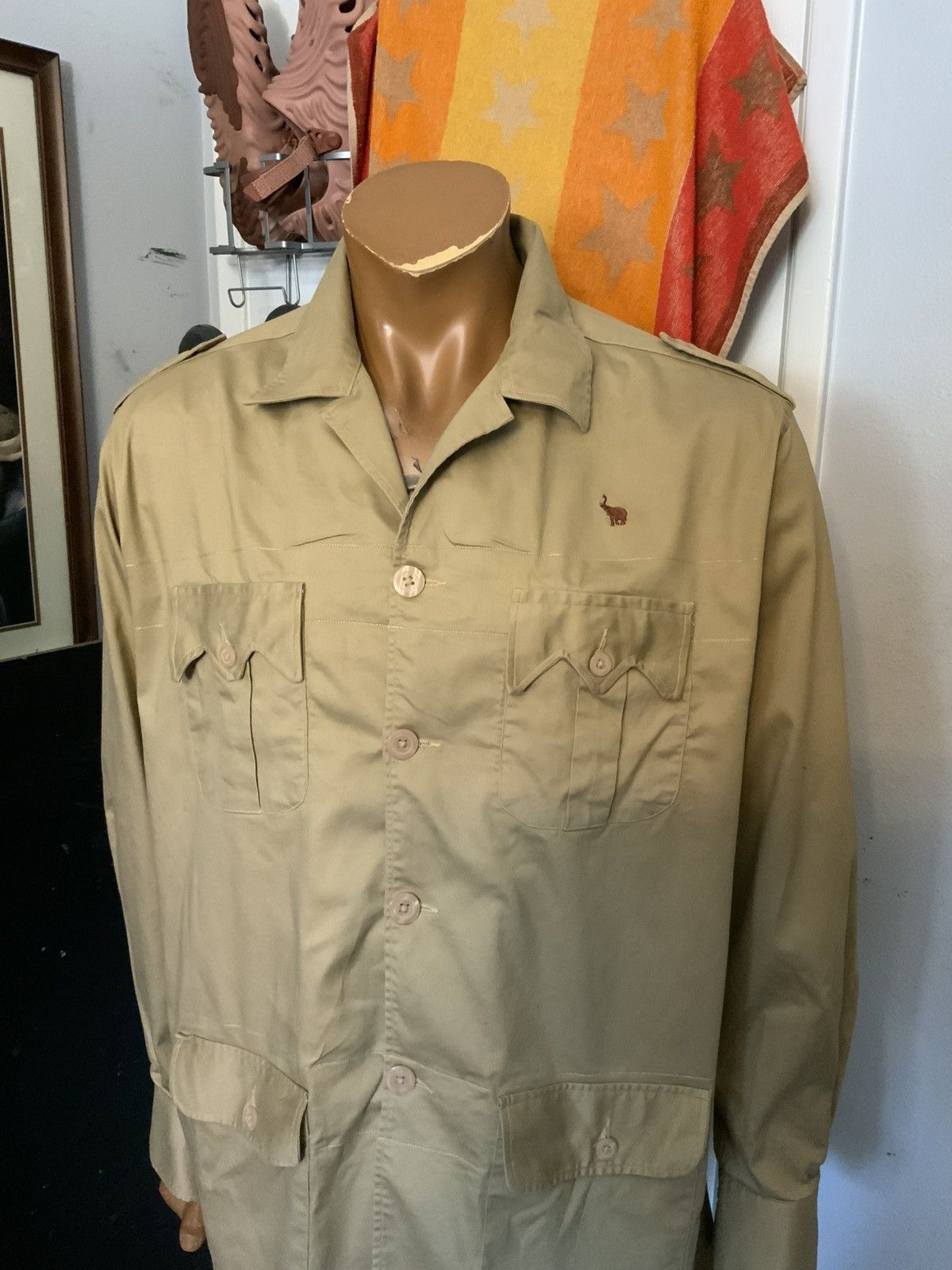 Vintage Vintage 60s 70s Khaki Workwear Sawtooth Button Shacket Shirt Size US L / EU 52-54 / 3 - 9 Thumbnail