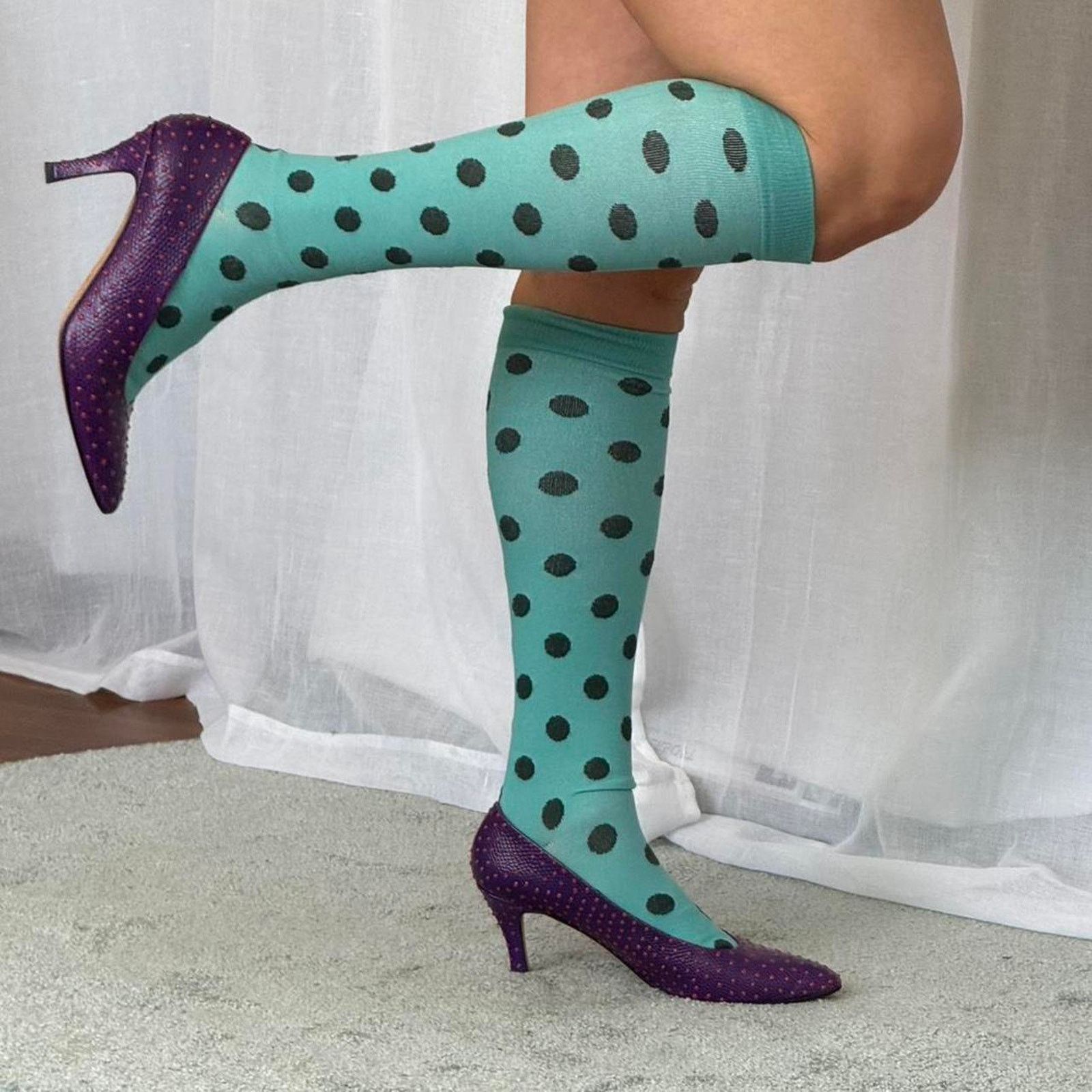 Other polka dot indie sleaze knee high socks teal Size ONE SIZE - 6 Thumbnail